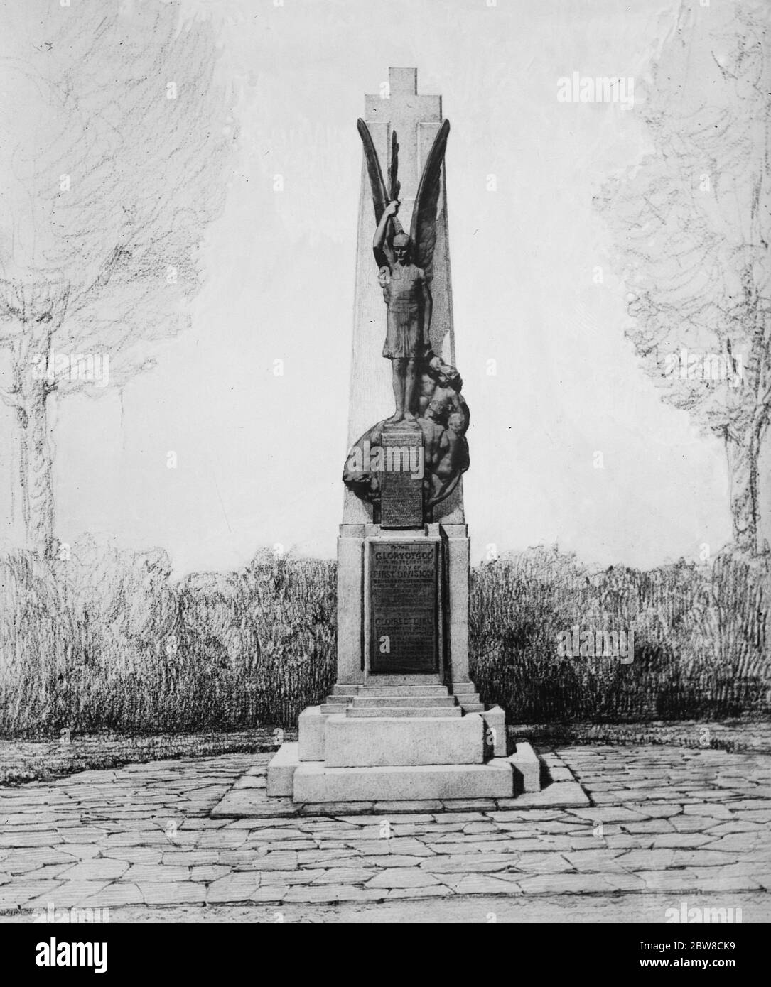Marshal Foch to unveil striking memorial to 1st division ( BEF ) at Chapeau Rouge , near Le Cateau . 12 April 1927 Stock Photo