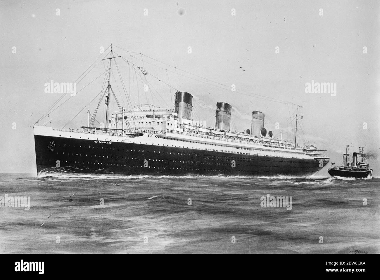 Largest post war designed liner . The  Ile de France  , of the French Line , the largest post war designed and built ship . 31 May 1927 Stock Photo