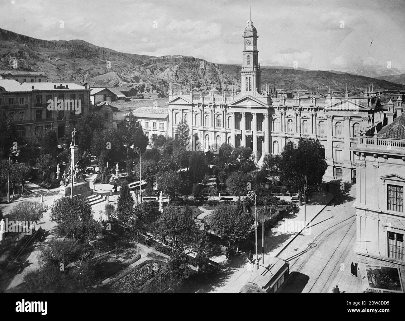 La Paz , Bolivia , showing the Legislative Palace in the Plaza de Murillo . 11 December 1928 Stock Photo