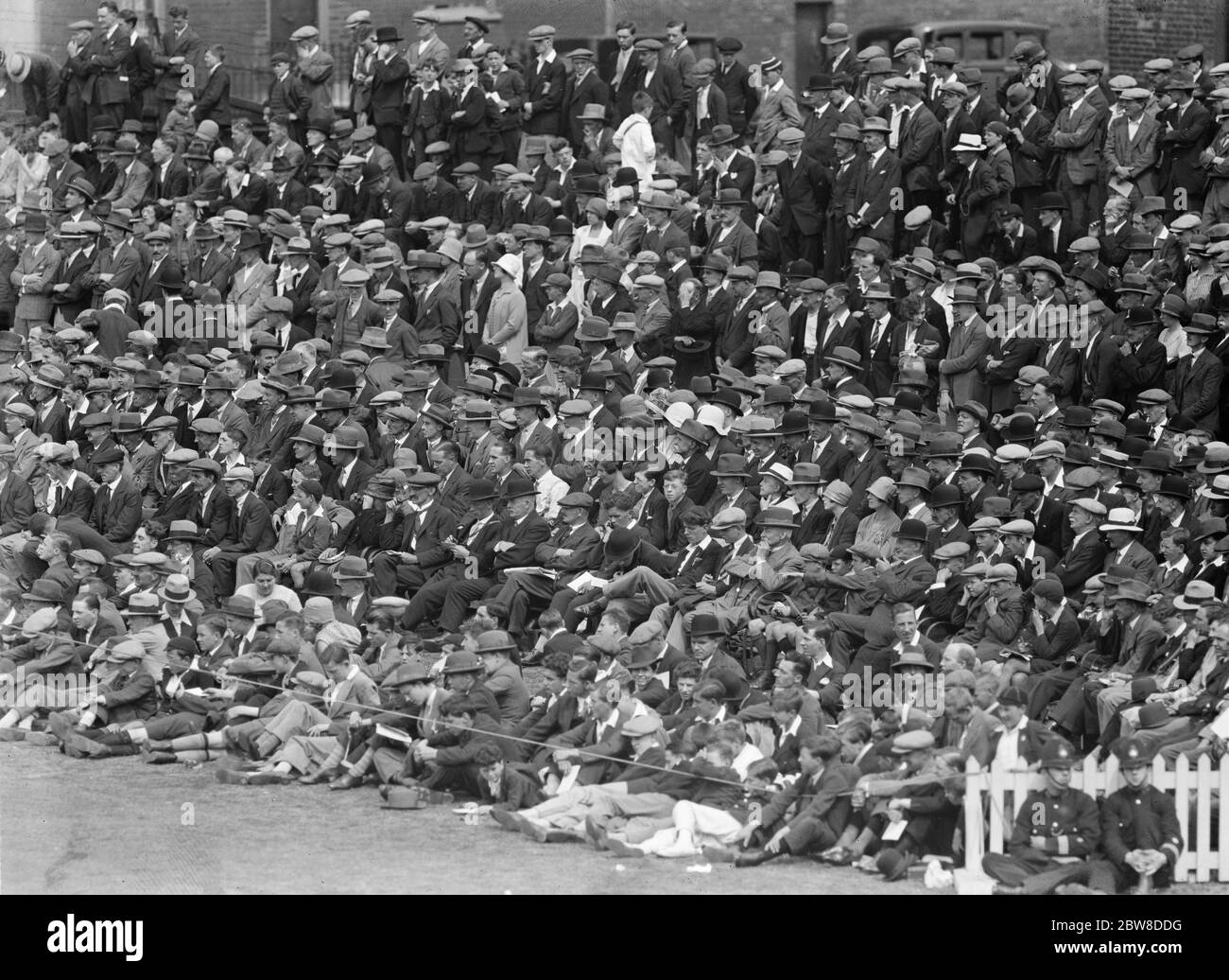 Surrey versus Nottinghamshire at the Oval in the County Championship . Part of the crowd watching the game with interest . 28 July 1928 Stock Photo