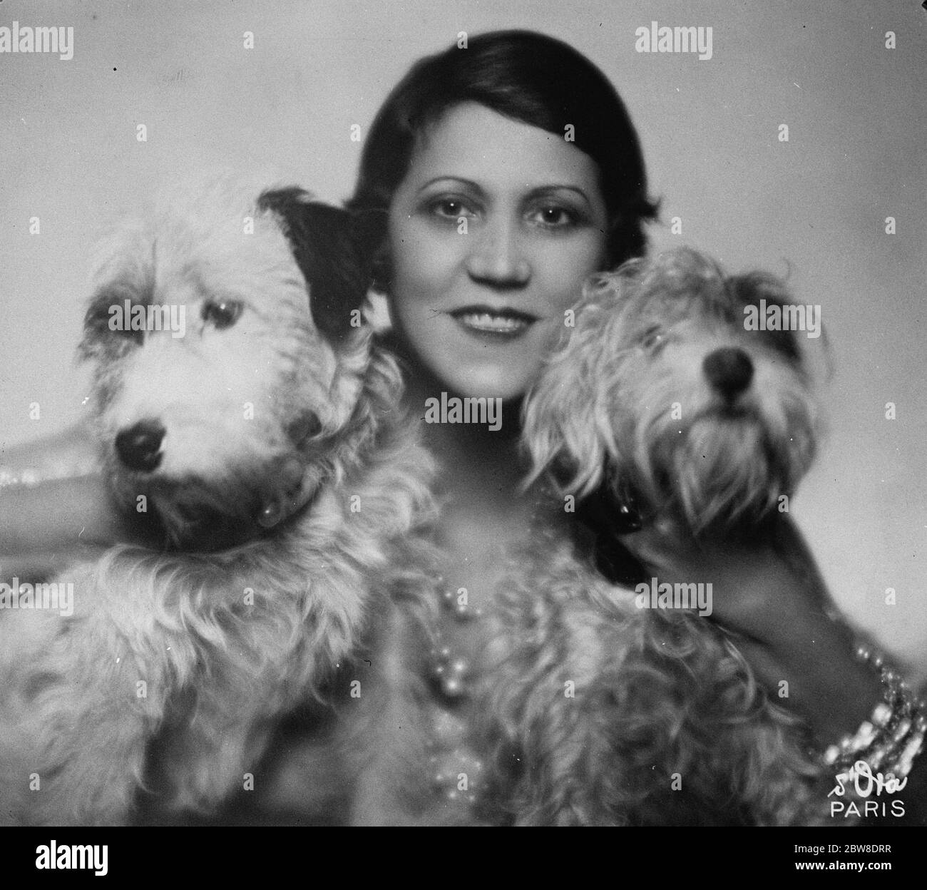 Famous actress with her canine pets . Mlle Jane Marna . 30 January 1929 Stock Photo