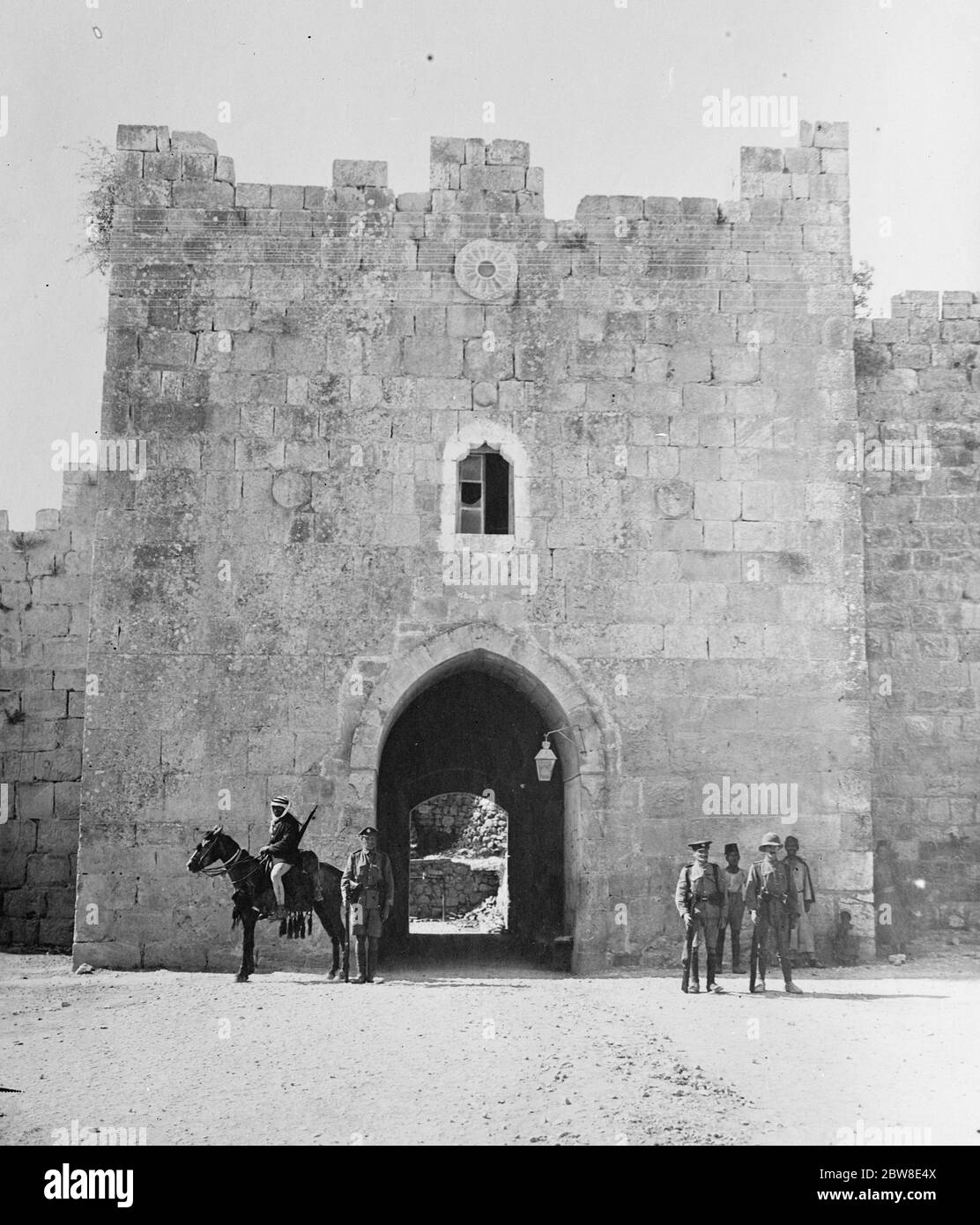 The outbreak in Jerusalem - Jewish barrister and friend shot at Herod ' s Gate . Herod ' s Gate , where ( as described by a woman correspondent of the ' Evening News ' , London ) the shooting took place of Harold Wigner , a Jewish barrister and philanthropist who was shot along with his Jewish friend . 28 August 1929 Stock Photo