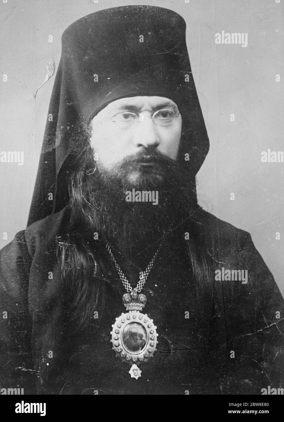 Head of Patriarchial orthodox church questioned regarding allegations of religious persecutions in Russia . Sergius Archbishop of Saratoff . 17 February 1930 Stock Photo