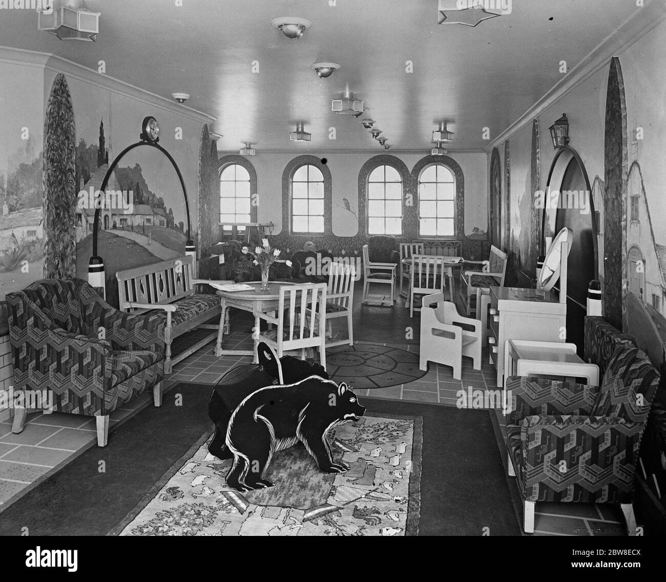 Wonder of the most up to date all - electric liner . The children 's room on the  Victory of India  which contains toys and games and is decorated with appropriate mural scenes such as animals and smugglers . 9 April 1929 Stock Photo