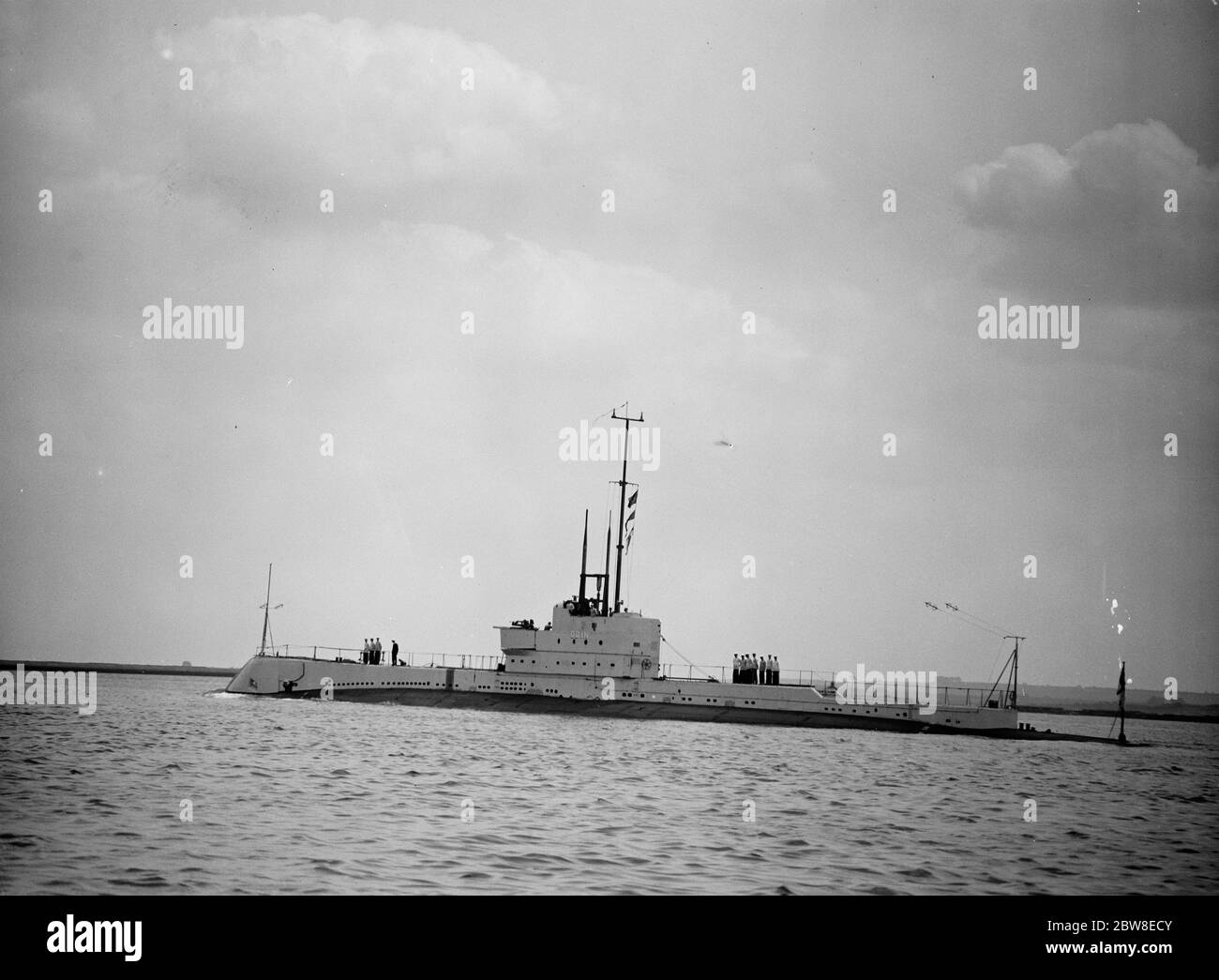A striking bow view of HM Submarine  Odin  , soon after leaving Chatham dockyard for her official trials . 18 July 1929 Stock Photo