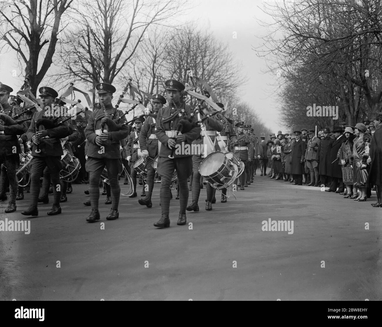 Air display in the presence of the King and Queen of Afghanistan . RAF band march past . 17 March 1928 King Amanullah and Queen Souriya state visit Stock Photo