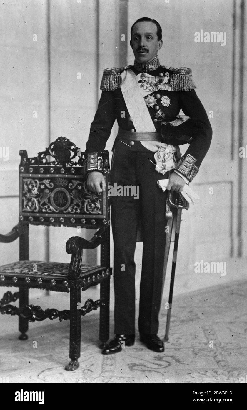The King of Sweden honours King of Spain by making him an Admiral in the Swedish Navy . Pictures is the King Alfonso XIII of Spain in his uniform 1 February 1929 Stock Photo