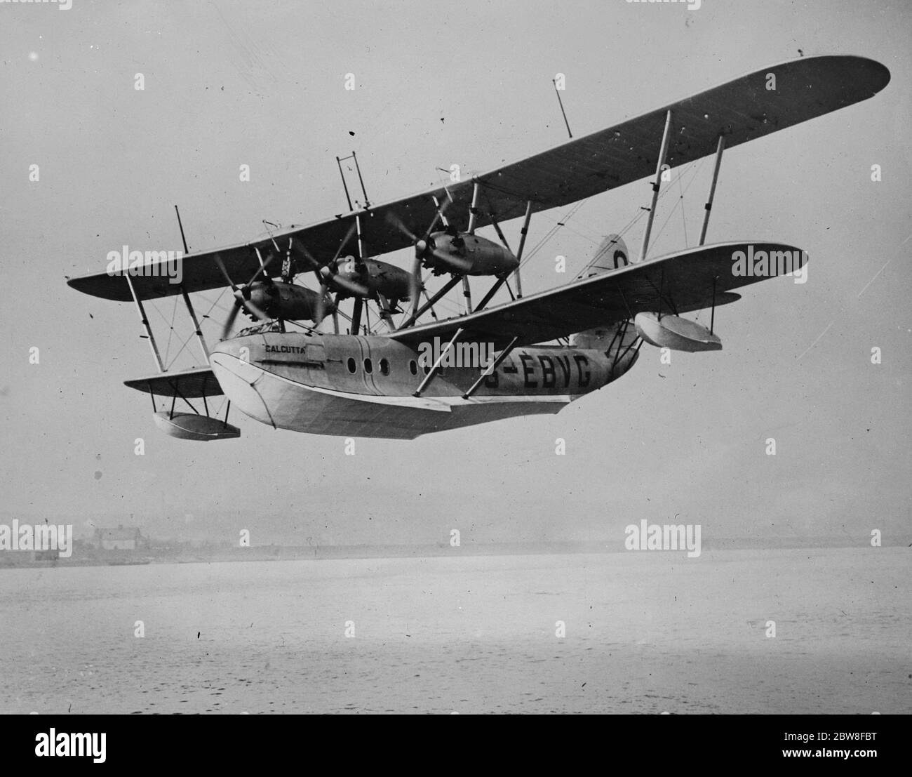 Trials of biggest , fastest , and most powerful flying boat . The Short S.8 Calcutta G-EBVG . 21 Febuary 1928 Stock Photo