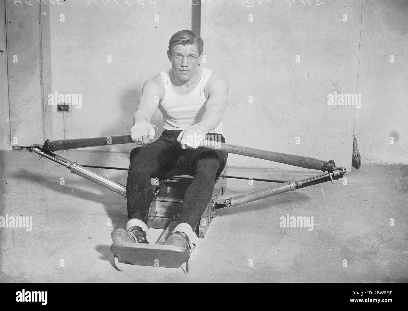 European heavy weight champion in training to meet empire champion . Heine Muller , who is to meet Larry Gains at the Albert Hall on April 21st . 14 April 1932 Stock Photo