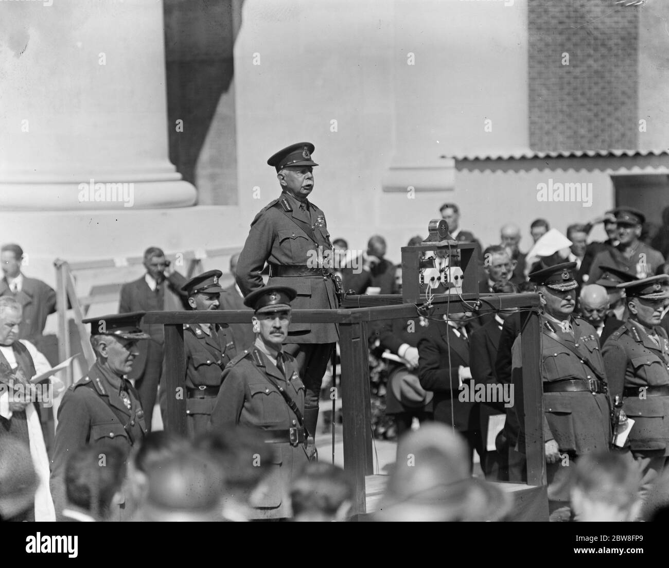Menin Gate unveiled at Ypres, Belgium . Field Marshal Lord Plumer speaking after the unveiling . 24 July 1927 Stock Photo