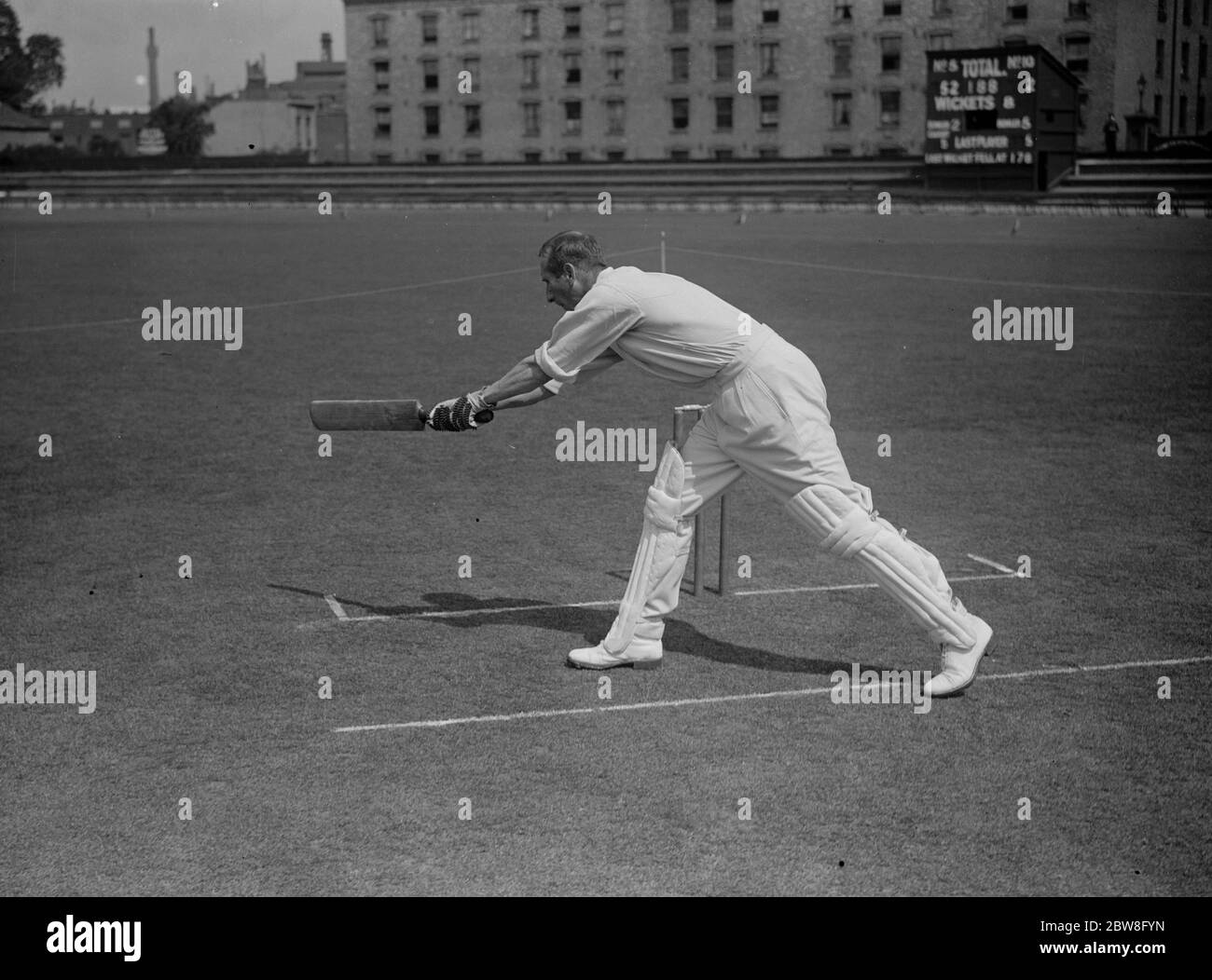 D R Jardine , the Surrey Captain , at the Oval . Illustrating the correct way of making a  late cut  . 10 June 1932 Stock Photo