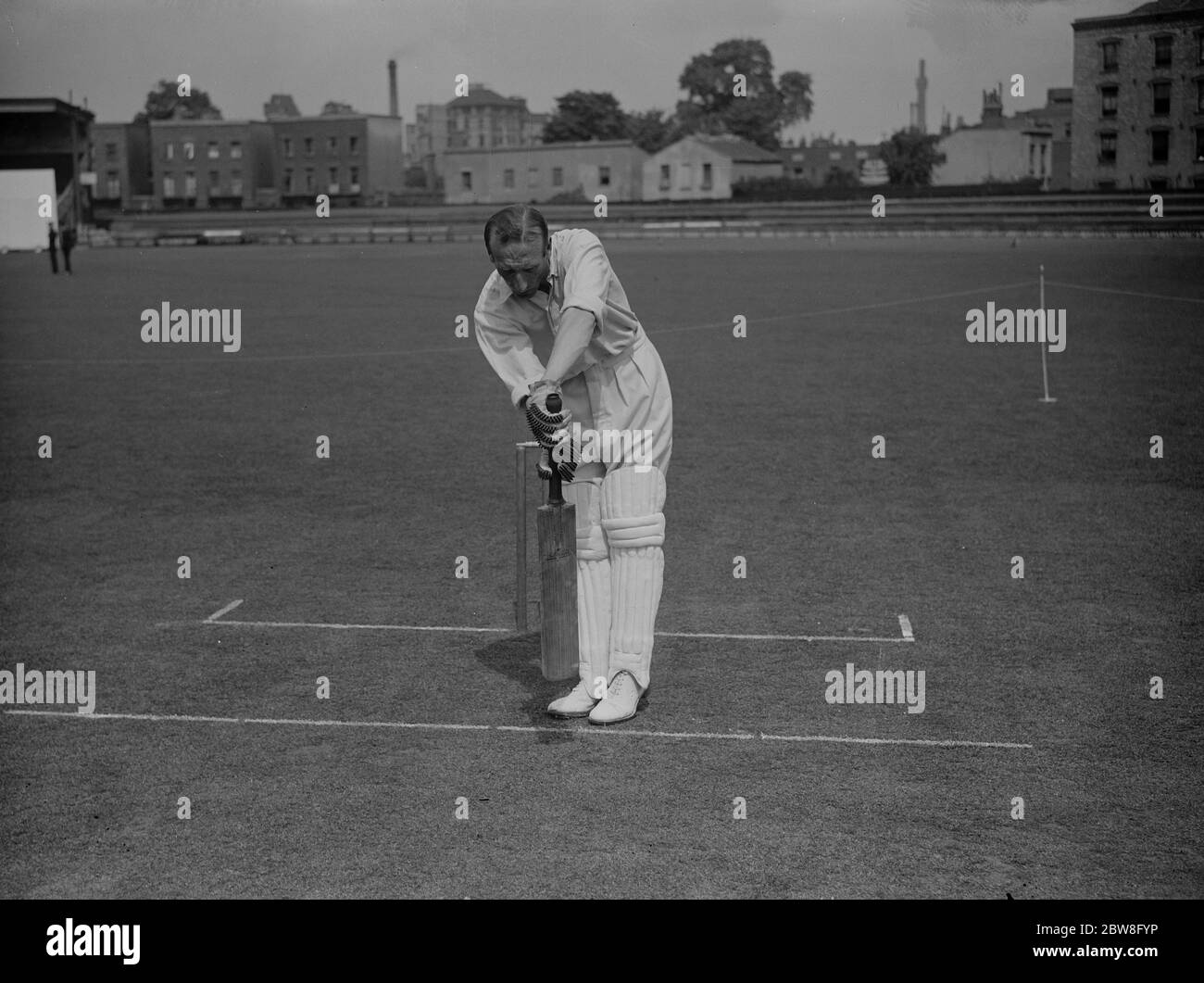 D R Jardine , the Surrey Captain , at the Oval . Illustrating the correct way of  playing back  . 10 June 1932 Stock Photo