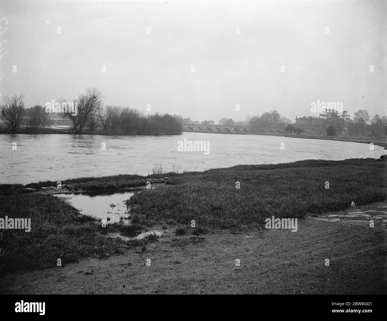 Where Julius Caesar crossed the river . War Close Meadow , Walton on Thames , where Julius Caesar crossed the river , will probably become a public open space . War Close Meadow . 23 January 1928 Stock Photo