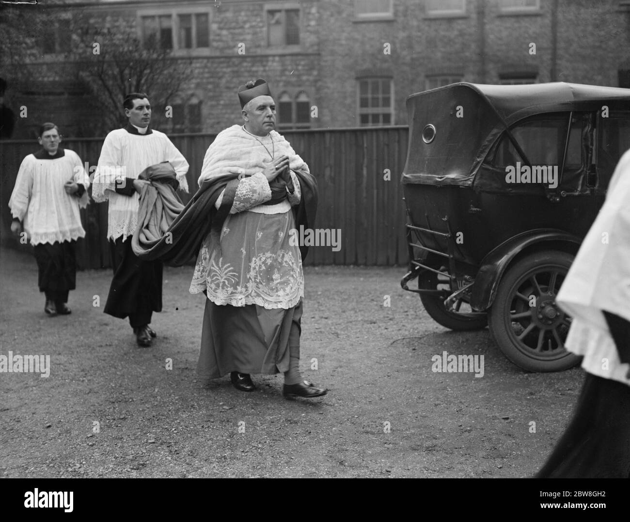 Installation of new canons by the Bishop of Brentwood at the Cathedral Church . The Bishop arriving at the Cathedral . 23 January 1928 Stock Photo