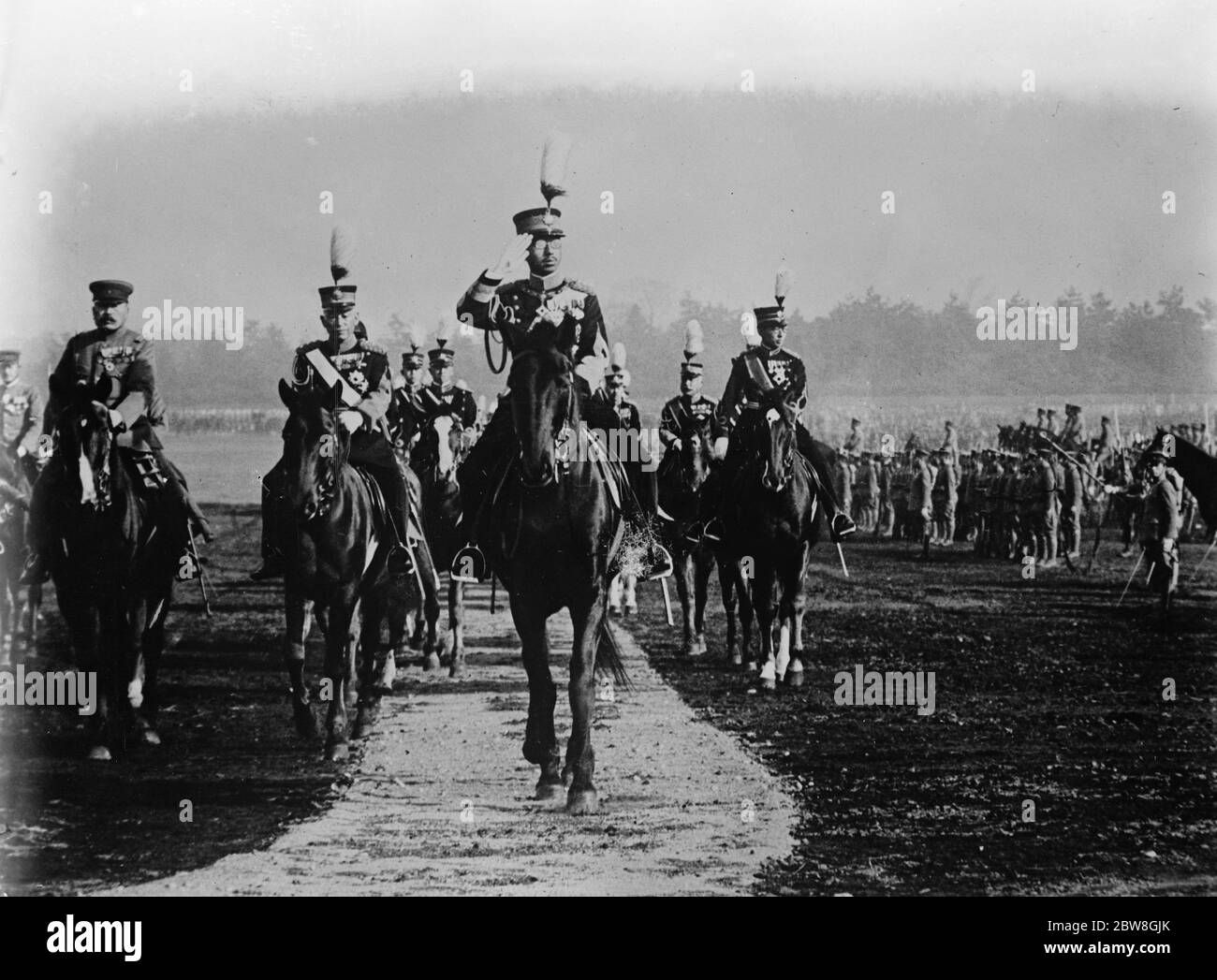 The Emperor of Japan , reviews his troops . 1 February 1930 Stock Photo