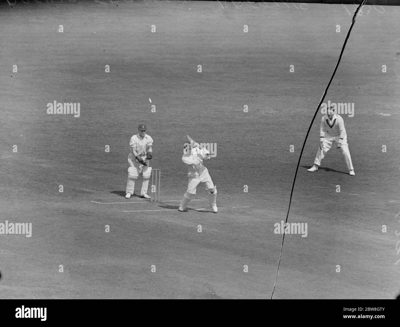 Test Match , Oval , third day . Archie Jackson , perhaps one of the most stylish of the Australian batsman , making an off drive in his country 's first innings . 1930 Stock Photo