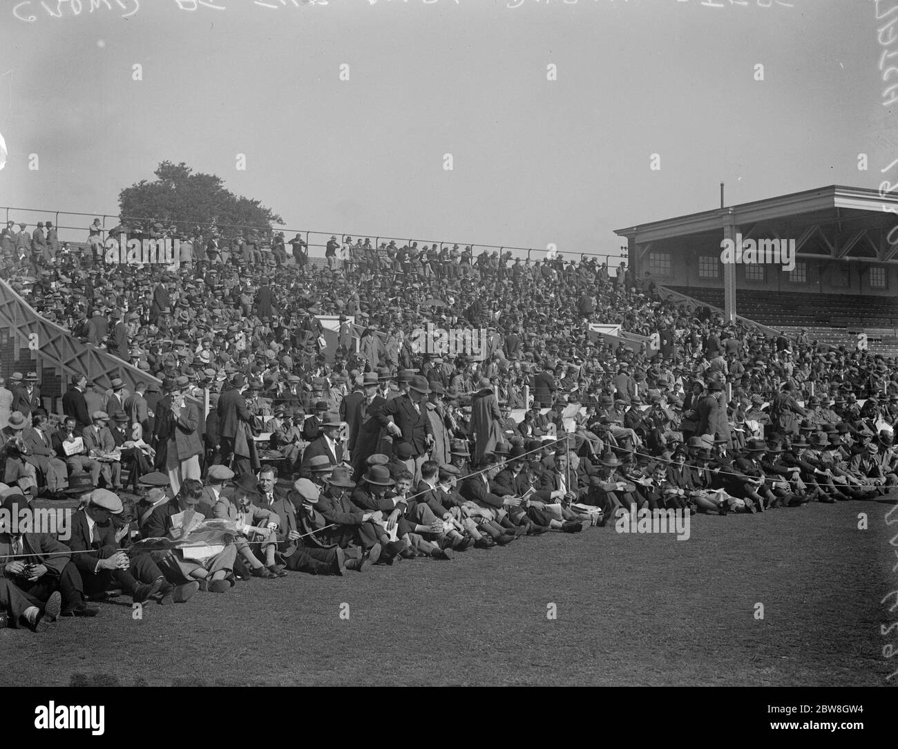 Test Match , Oval , first day . Section of crowd inside ground . 1930 Stock Photo