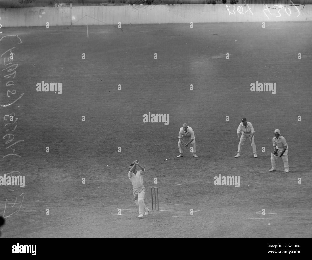 Surrey versus Somerset at the Oval , Kennington, London , in a three day county championship day . Eddie Watts ( Surrey ) batting . 28 July 1933 Stock Photo