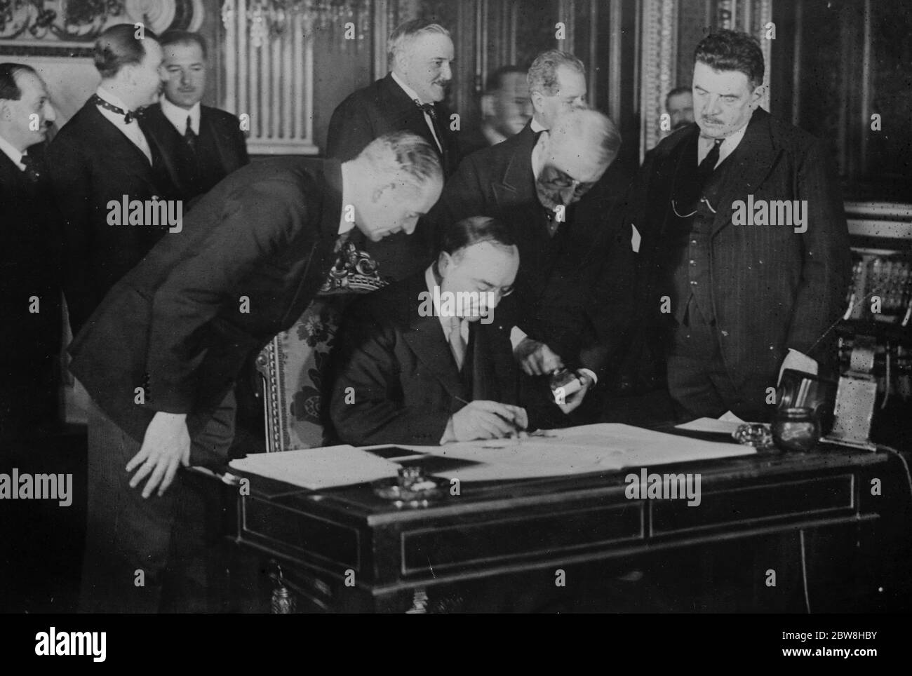 Franco Soviet non aggression pact signed . M Dovagalevsky the Soviet Ambassador to France and Mr Herriot , the French Premier ( on right ) at the signing of the Franco Soviet non aggression pact in Paris . 1 December 1932 Stock Photo