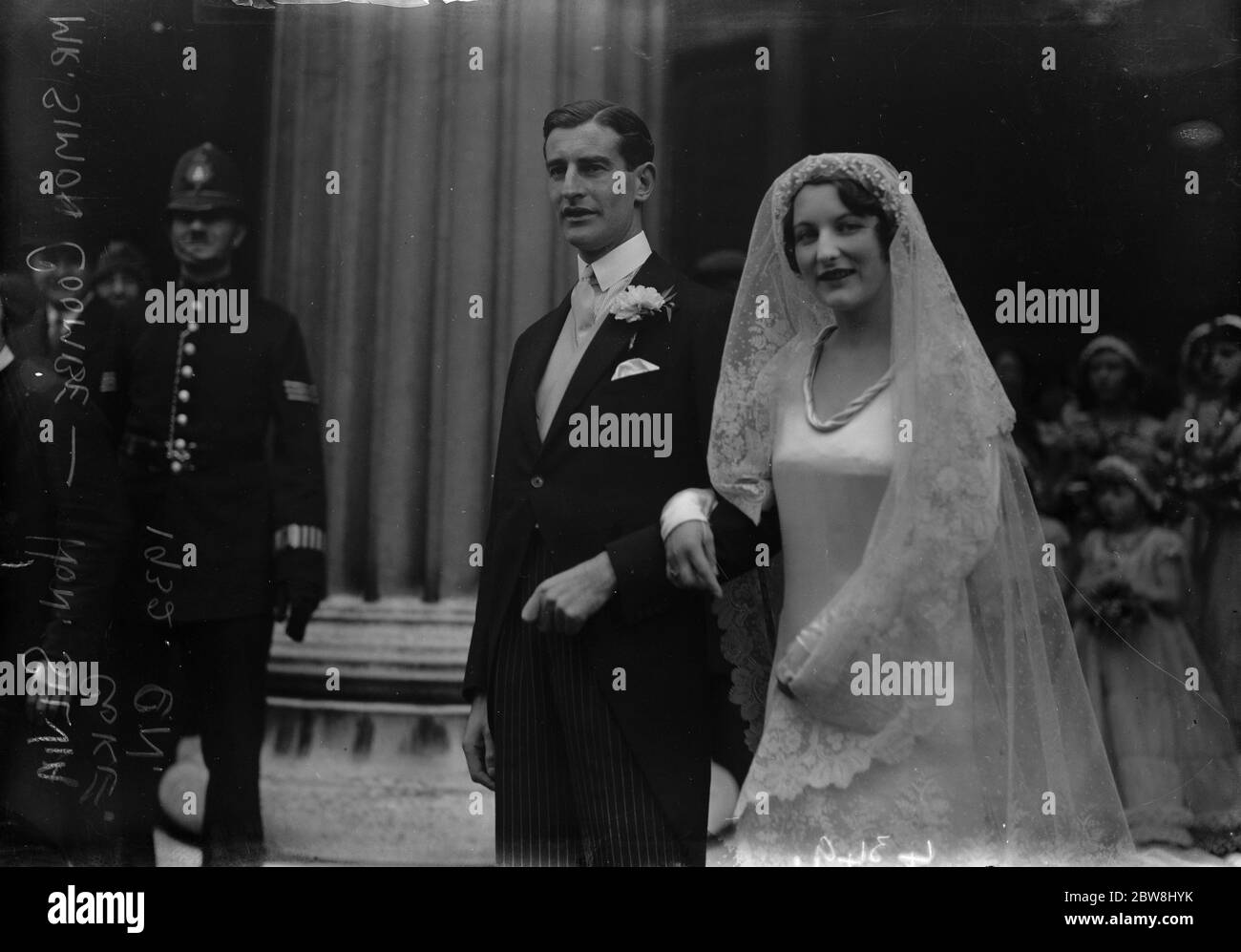 Saturday 's society wedding in London . The Hon Silvia Coke was married to Mr Simon Coombe at St Peter 's Eaton Square . 15 October 1932 Stock Photo