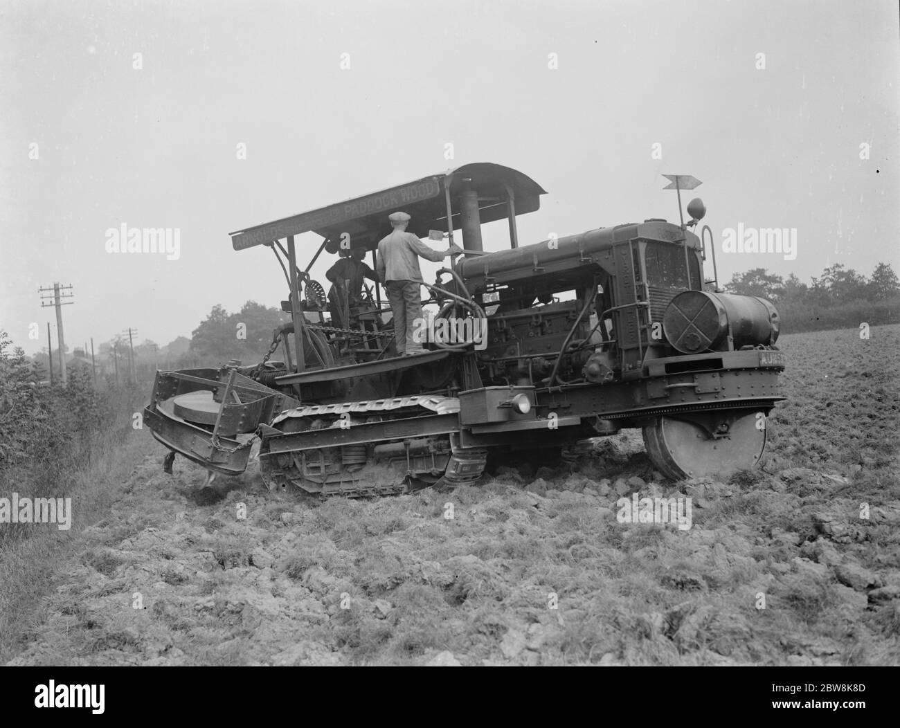 A Gyrotiller at work in a field in Staplehurst , Kent . 1937 Stock Photo