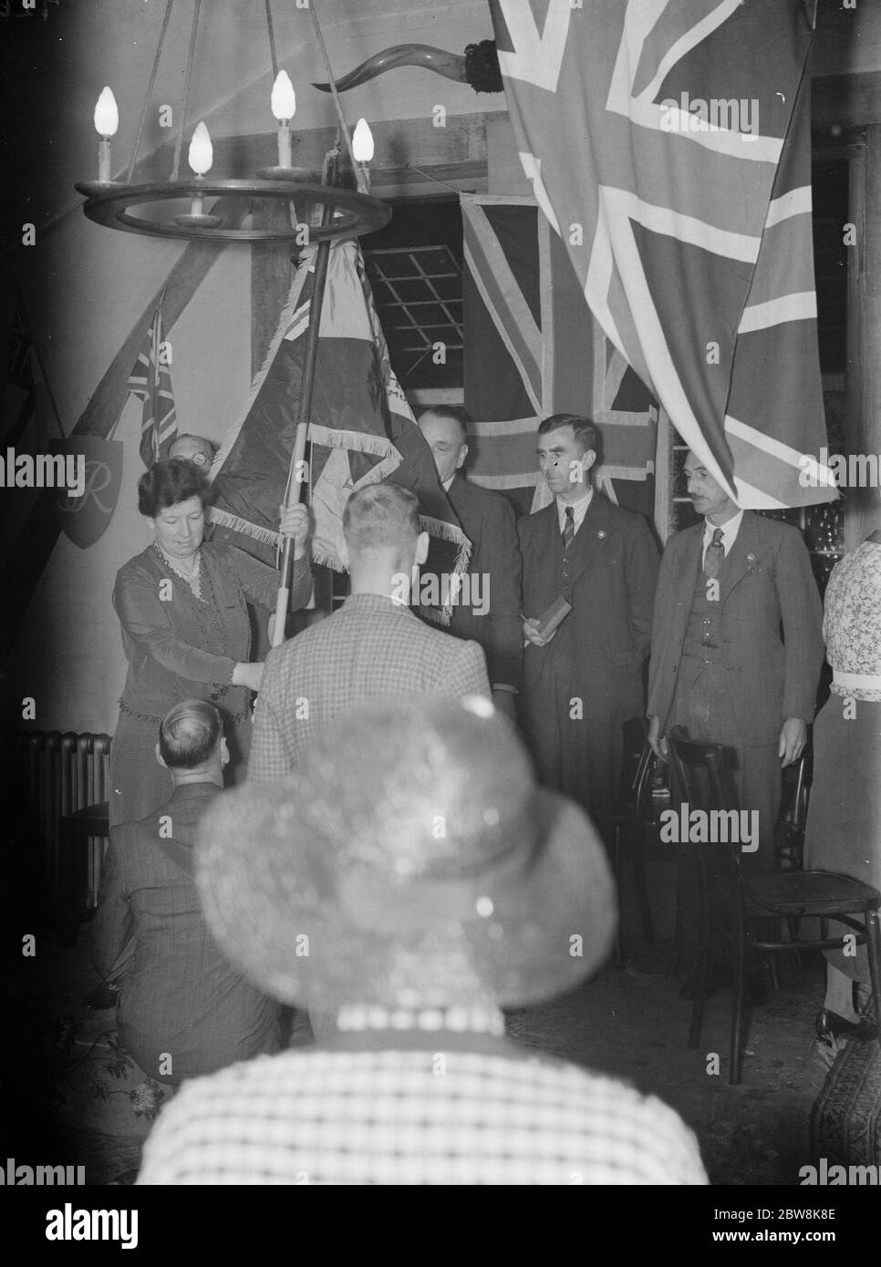 Mrs Packham of Blackfen , presents the British Legion standard , 1937 Stock Photo