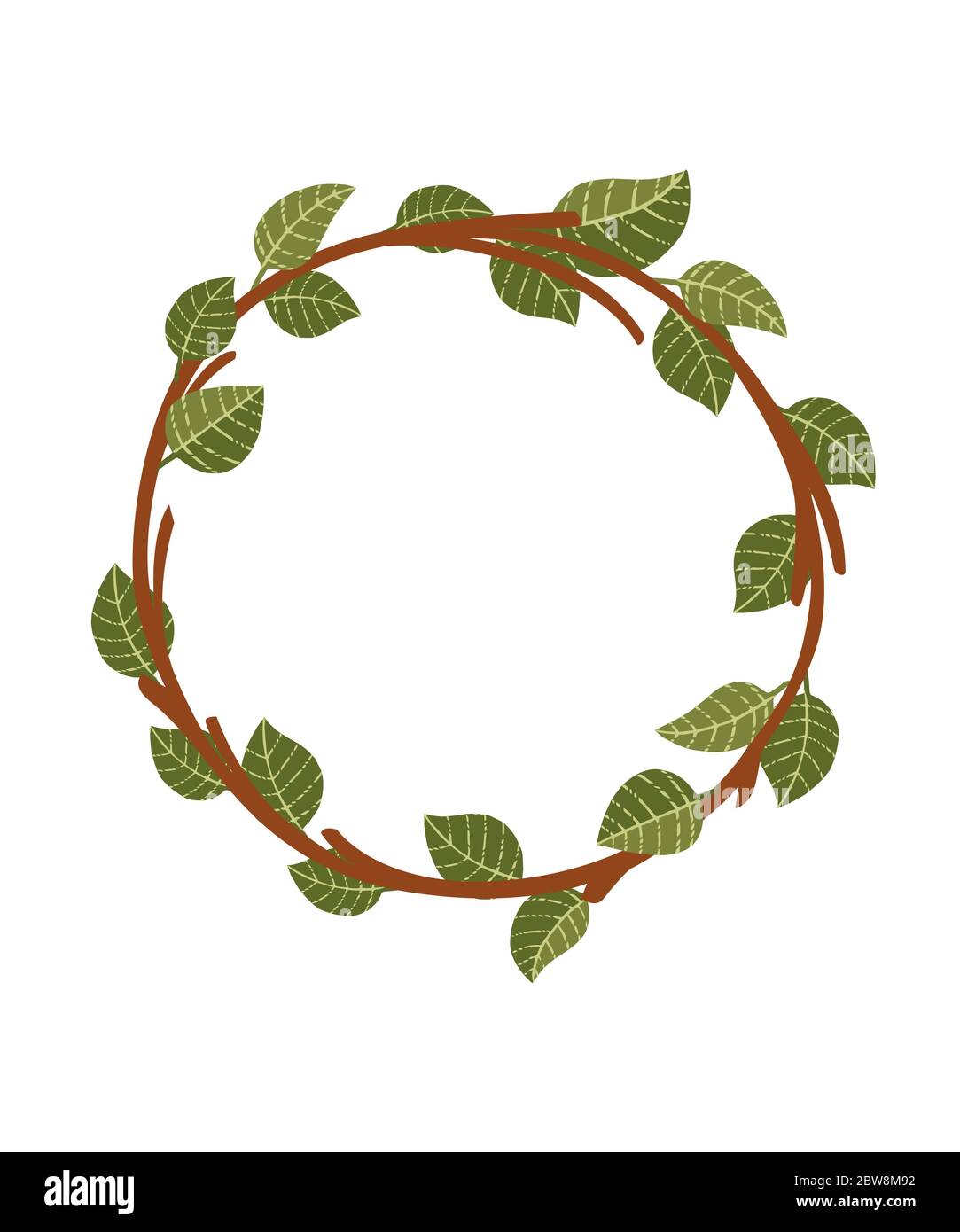 Letter O brown tree branches with green leaves eco font flat vector