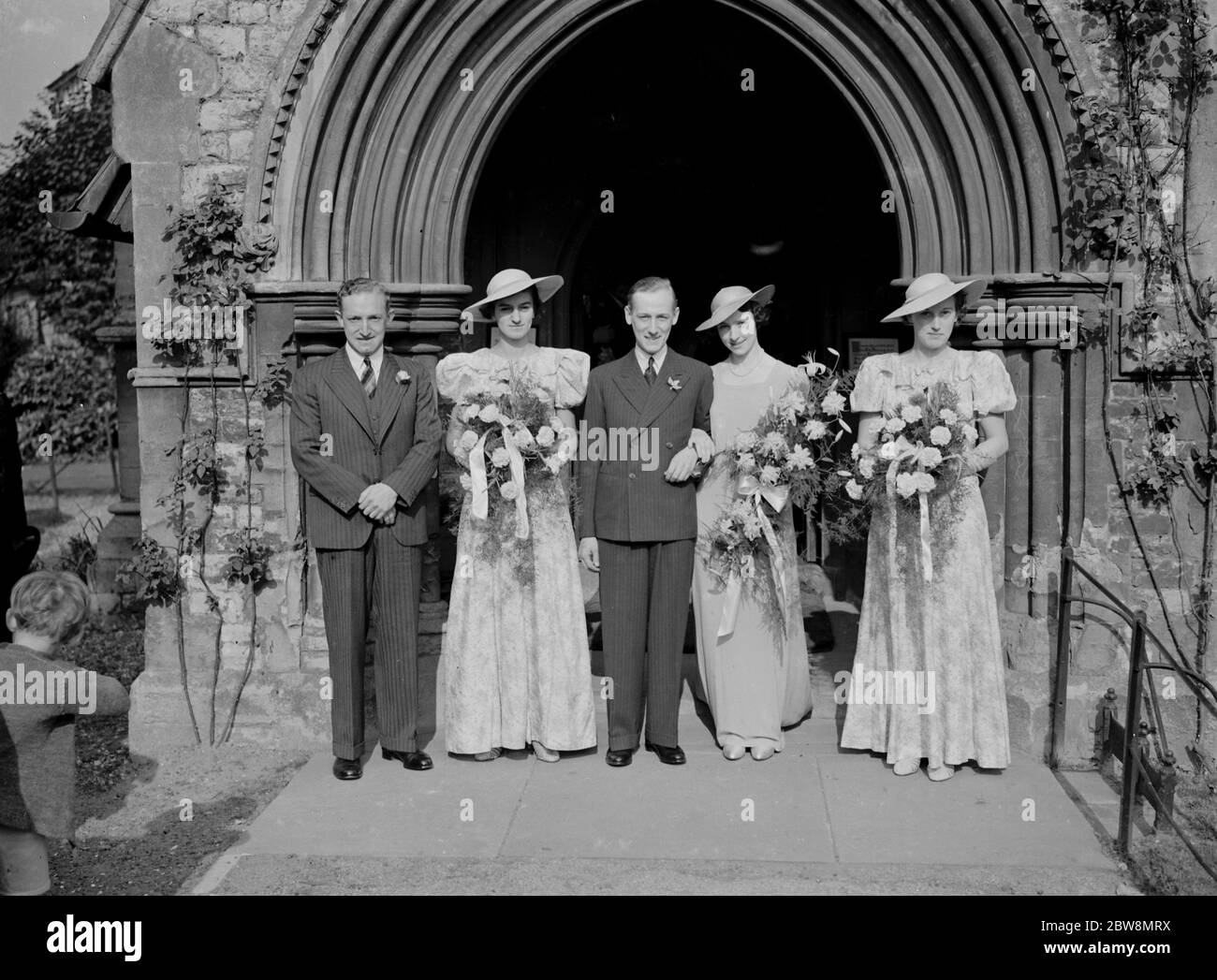 Wedding of A Newman Goss and J Lester .The wedding party or bridesmaids group . 16 October 1937. Stock Photo