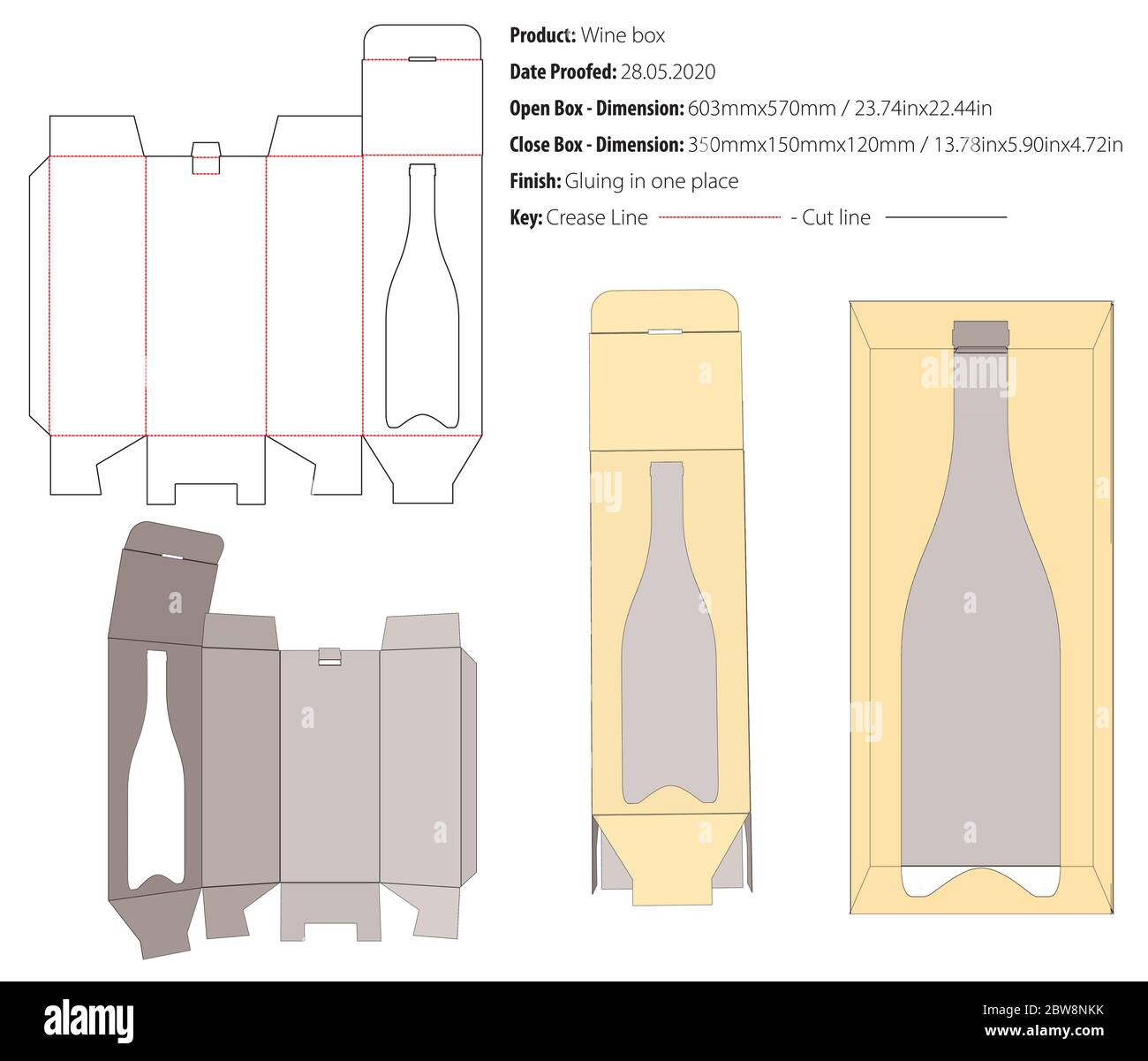 Wine box packaging design template gluing - snap lock - die cut - vector  Stock Vector Image & Art - Alamy