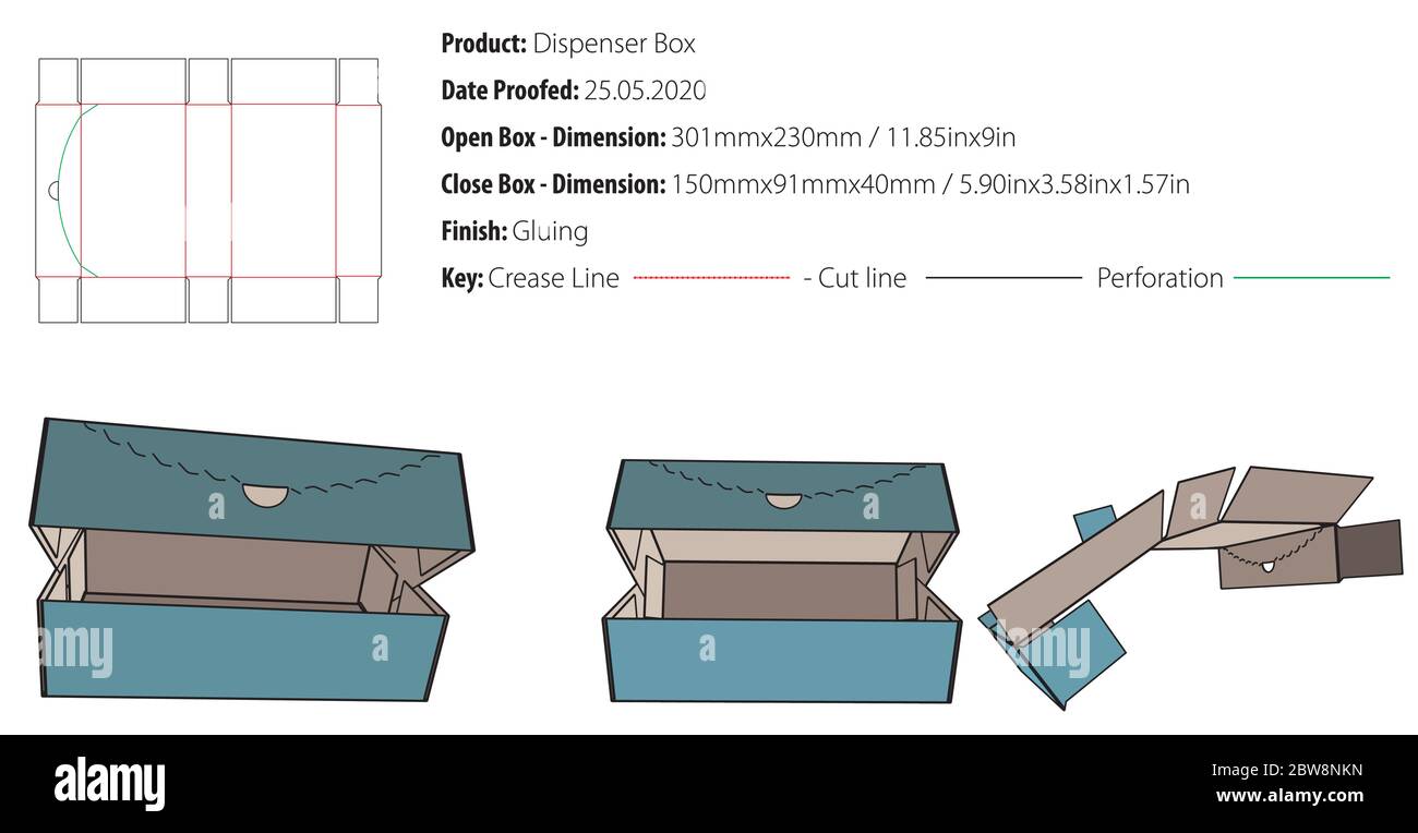 Dispenser Box packaging design template gluing die cut - vector Stock Vector