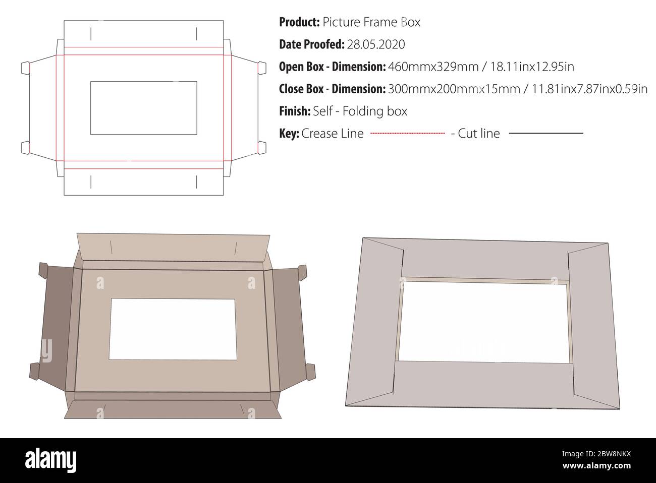 Picture frame box packaging design template selflock die cut vector