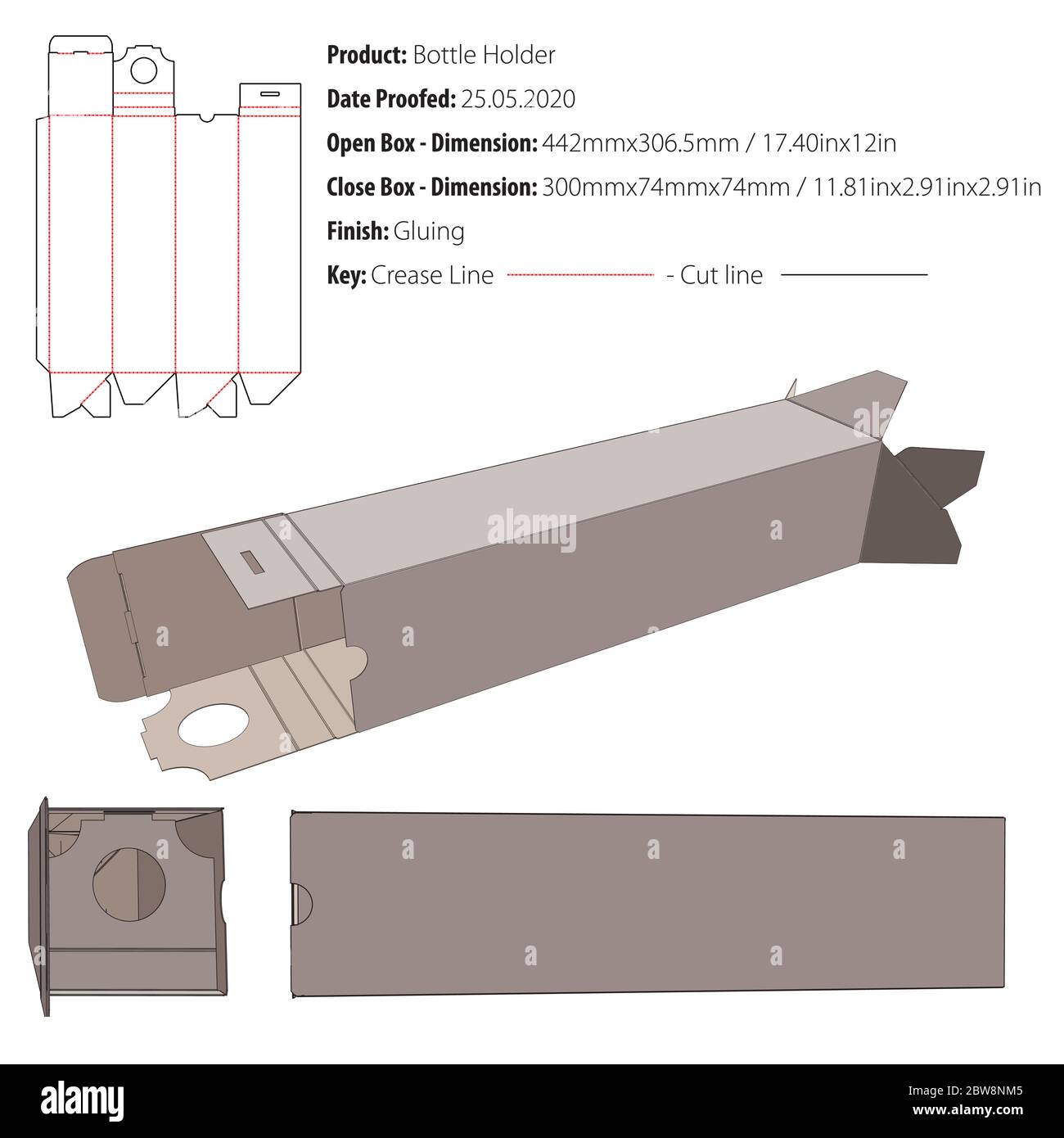 Bottle Holder packaging design template crash lock bottom die cut