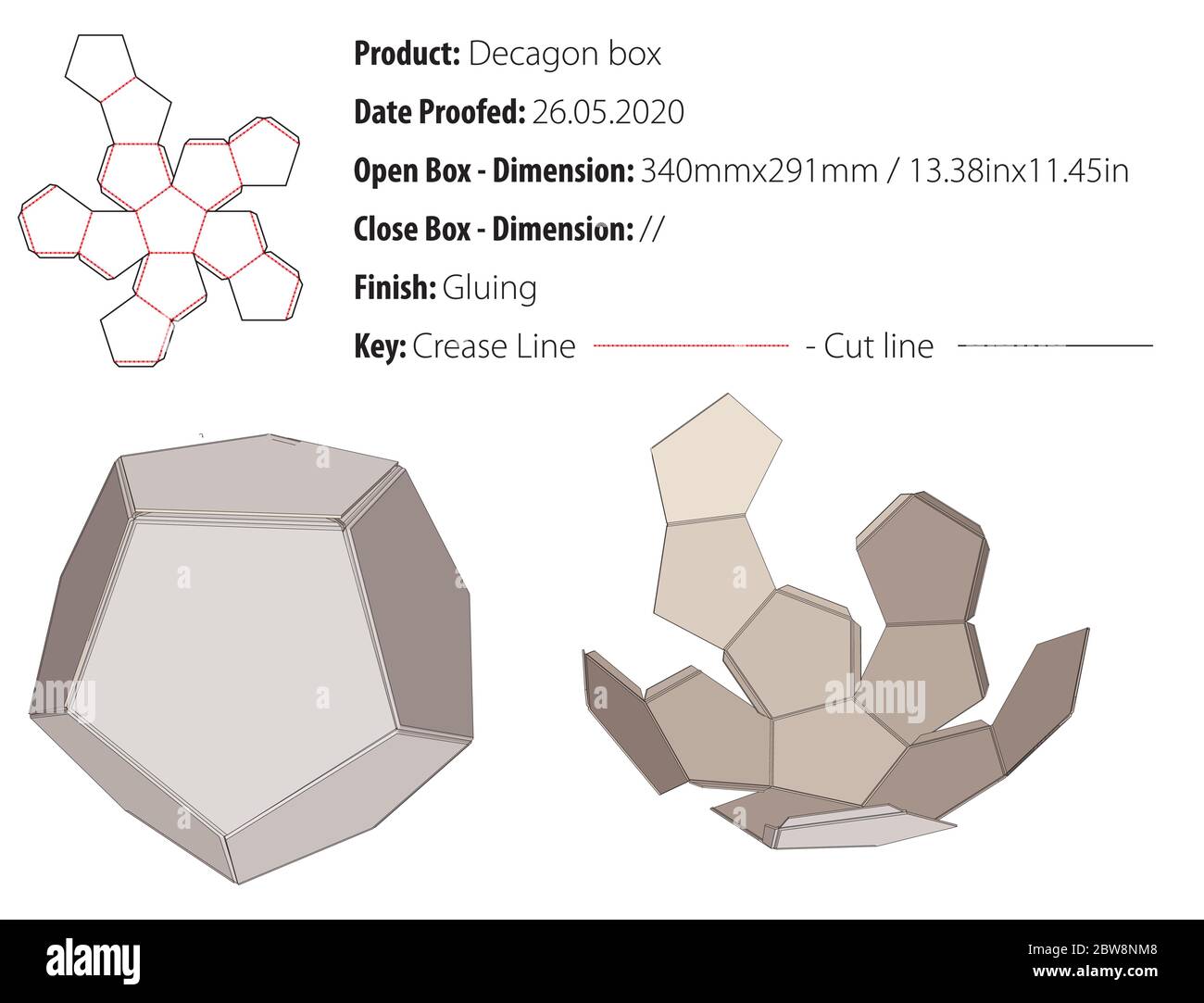 Decagon box packaging design template gluing die cut - vector Stock Vector