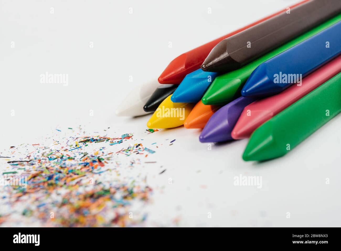Back to school. Photo of wax crayons isolated on white background with ...