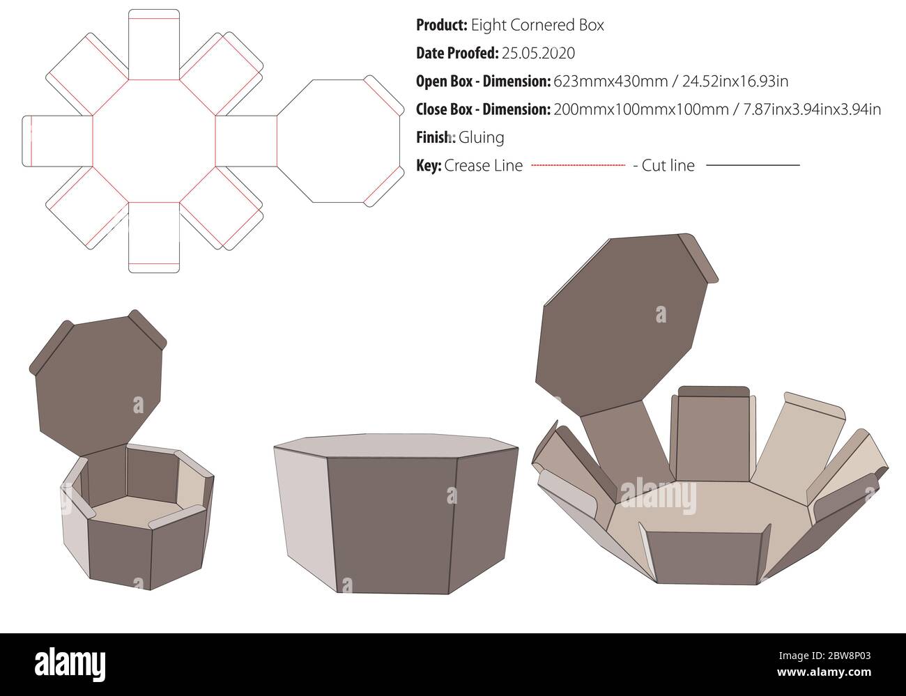 Eight cornered base box locking flaps with foldover ends expansion
