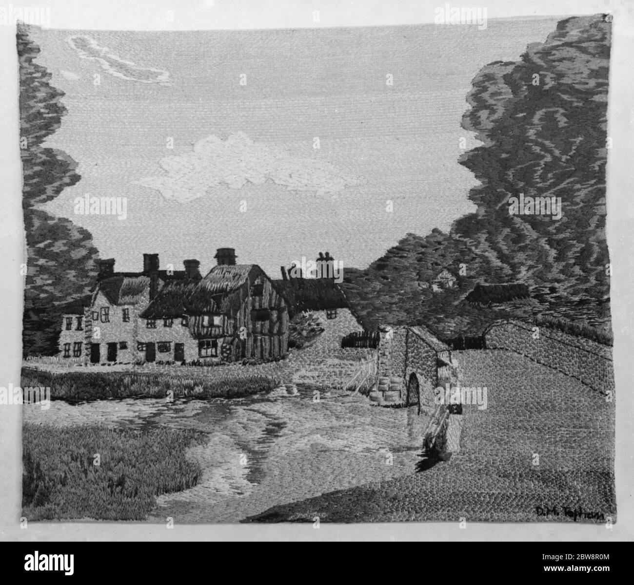 An embroided picture of Eynsford bridge . 1936 Stock Photo