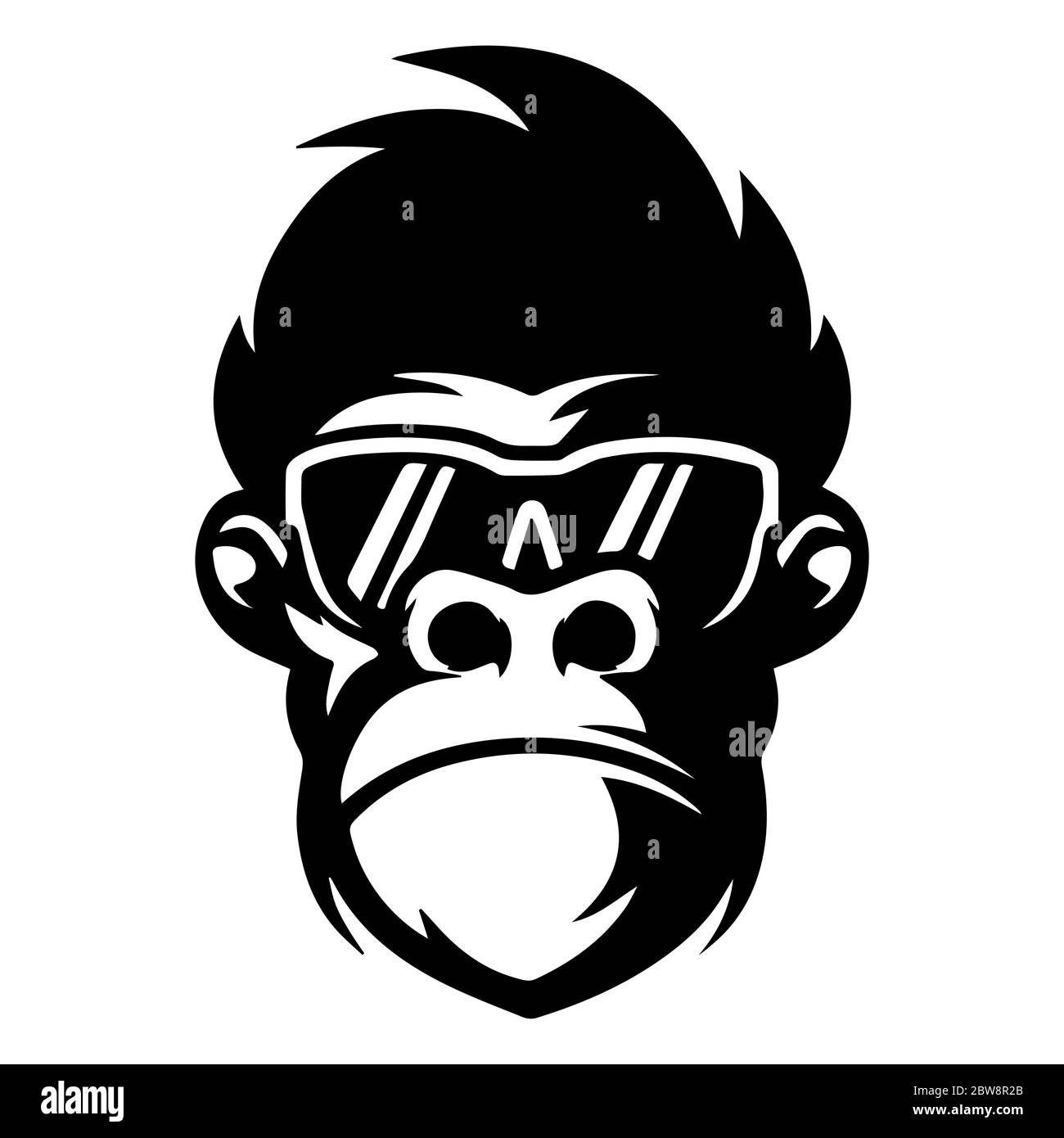 illustration of monkey face with glass isolated on white background - vector Stock Vector
