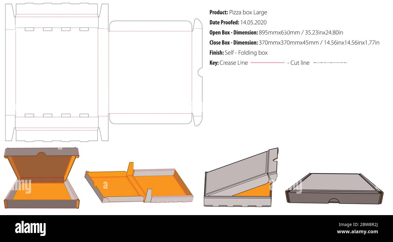 Pizza box large packaging template self lock die cut vector Stock Vector  Image & Art - Alamy