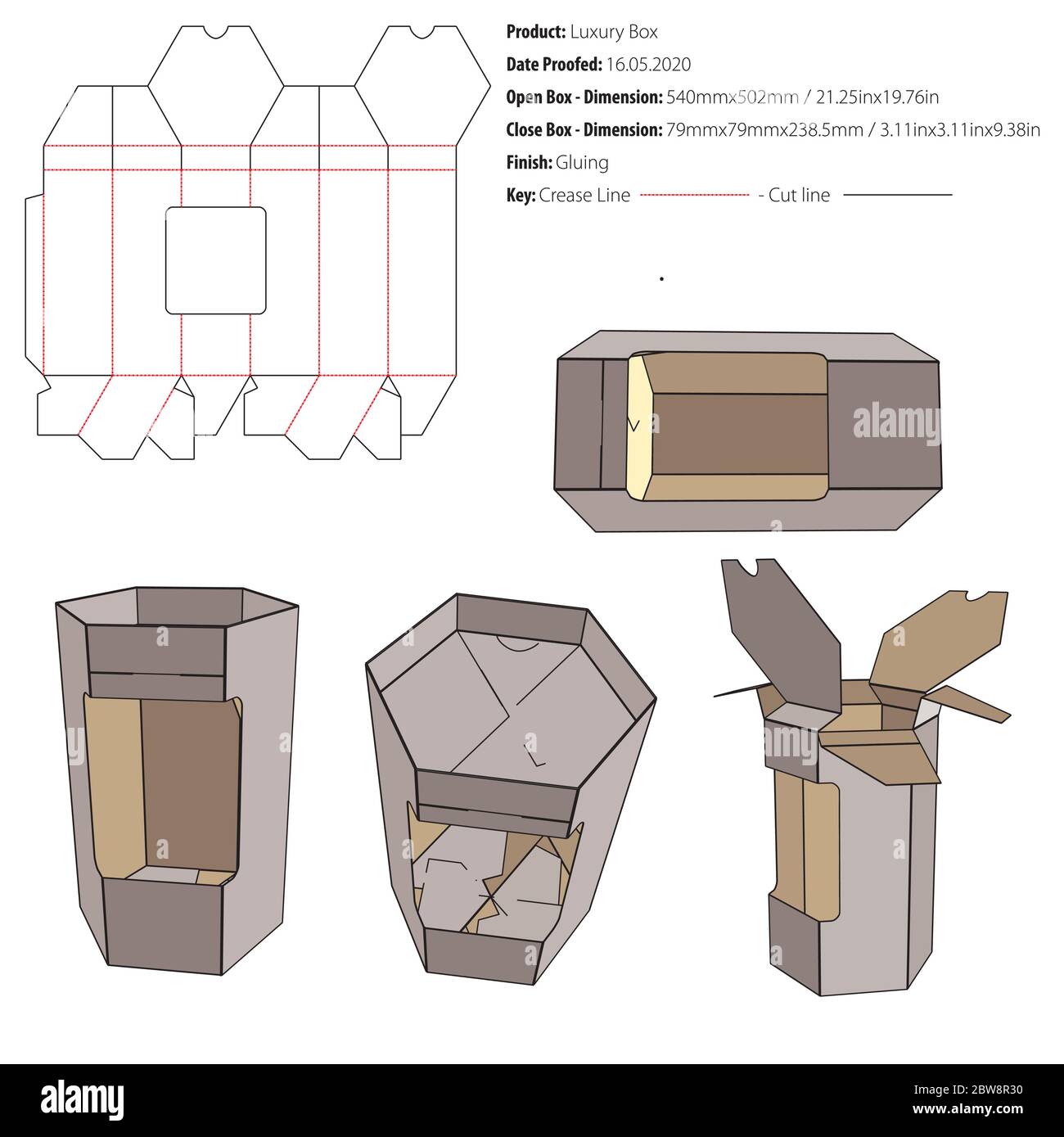 Luxury box packaging design template gluing die cut - vector Stock Vector