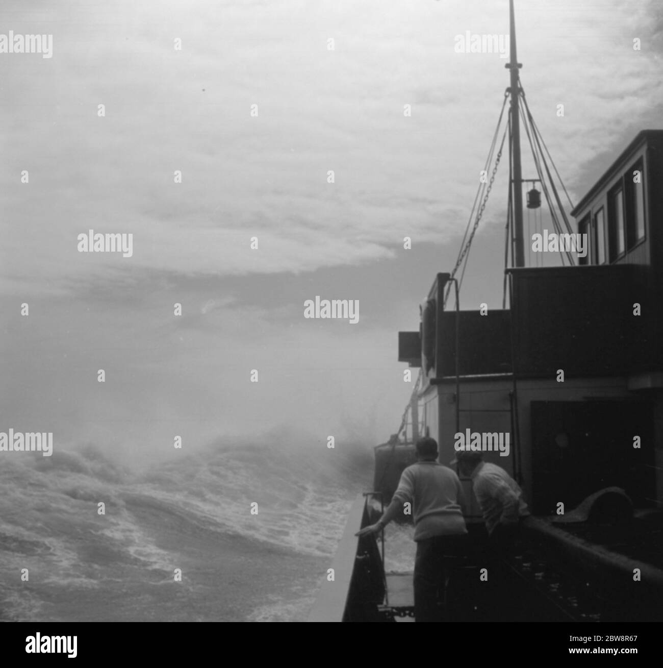 Steamship navigating through rough seas . 1936 Stock Photo