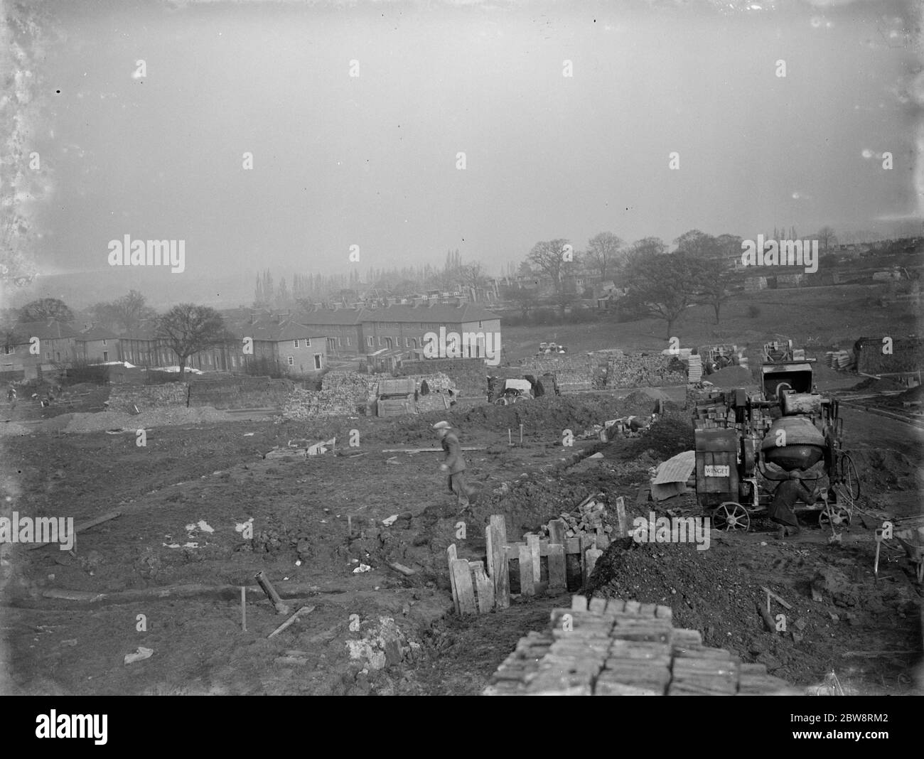 The construction of the London County Council housing estate at Chislehurst , Kent . The building site . 1935 Stock Photo