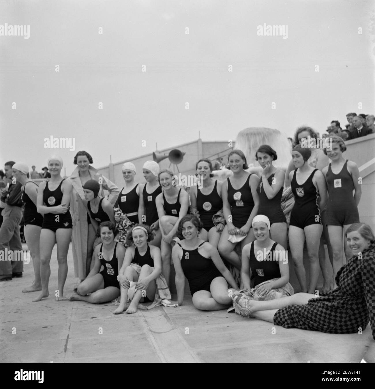 The opening of Swanscombe Baths in Kent . The bathers posing for a ...