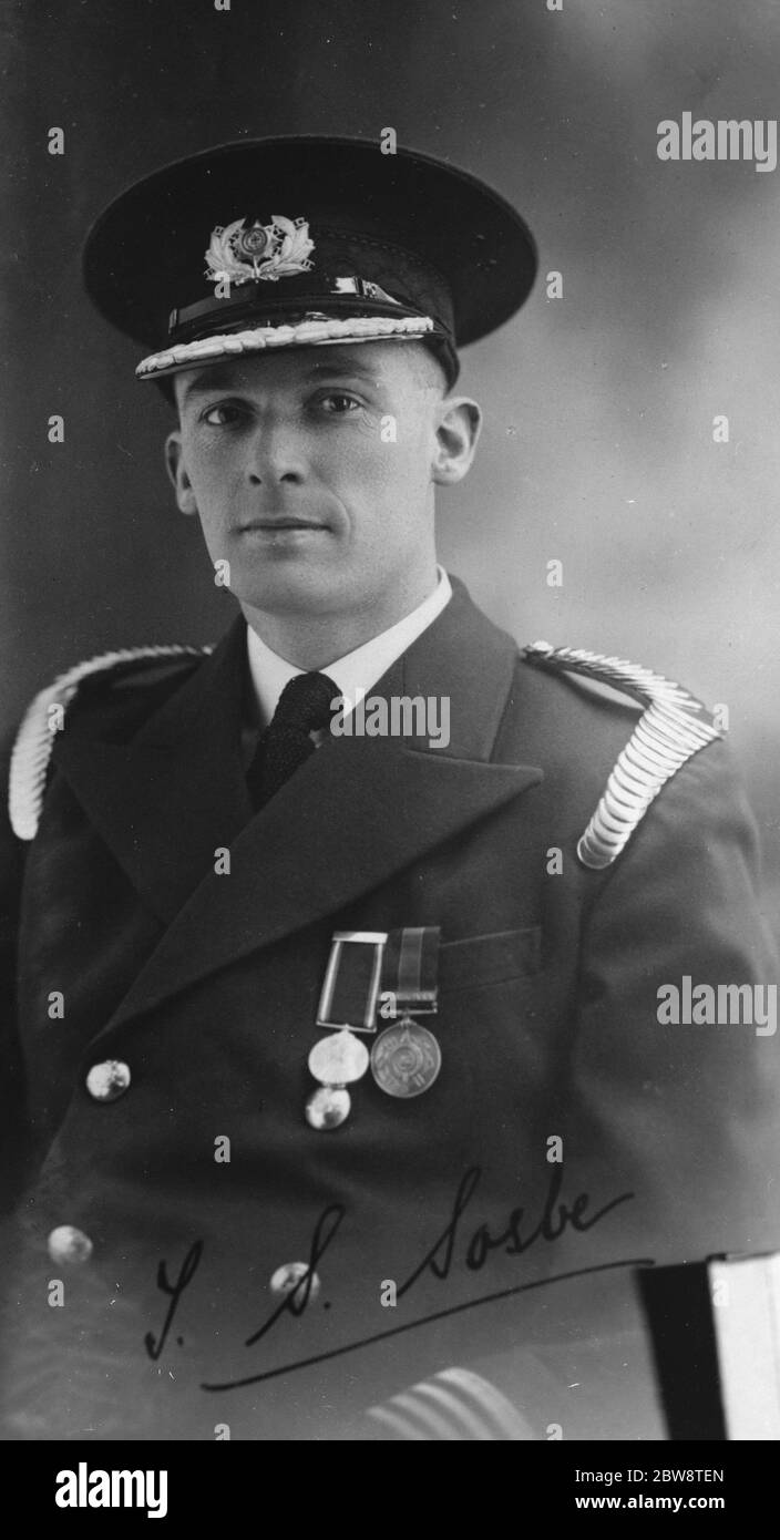 Fire chief Mr T S Sosbe of Bexleyheath , Kent . 1938 Stock Photo