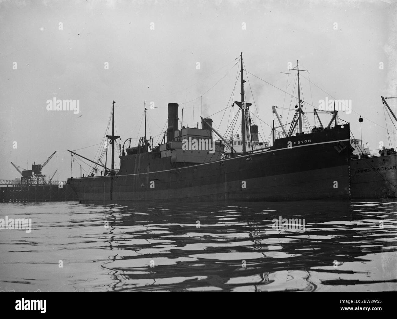 Thames shipping in Woolwich , London . The Eston and the Immo Ragnar at berth . 1938 Stock Photo