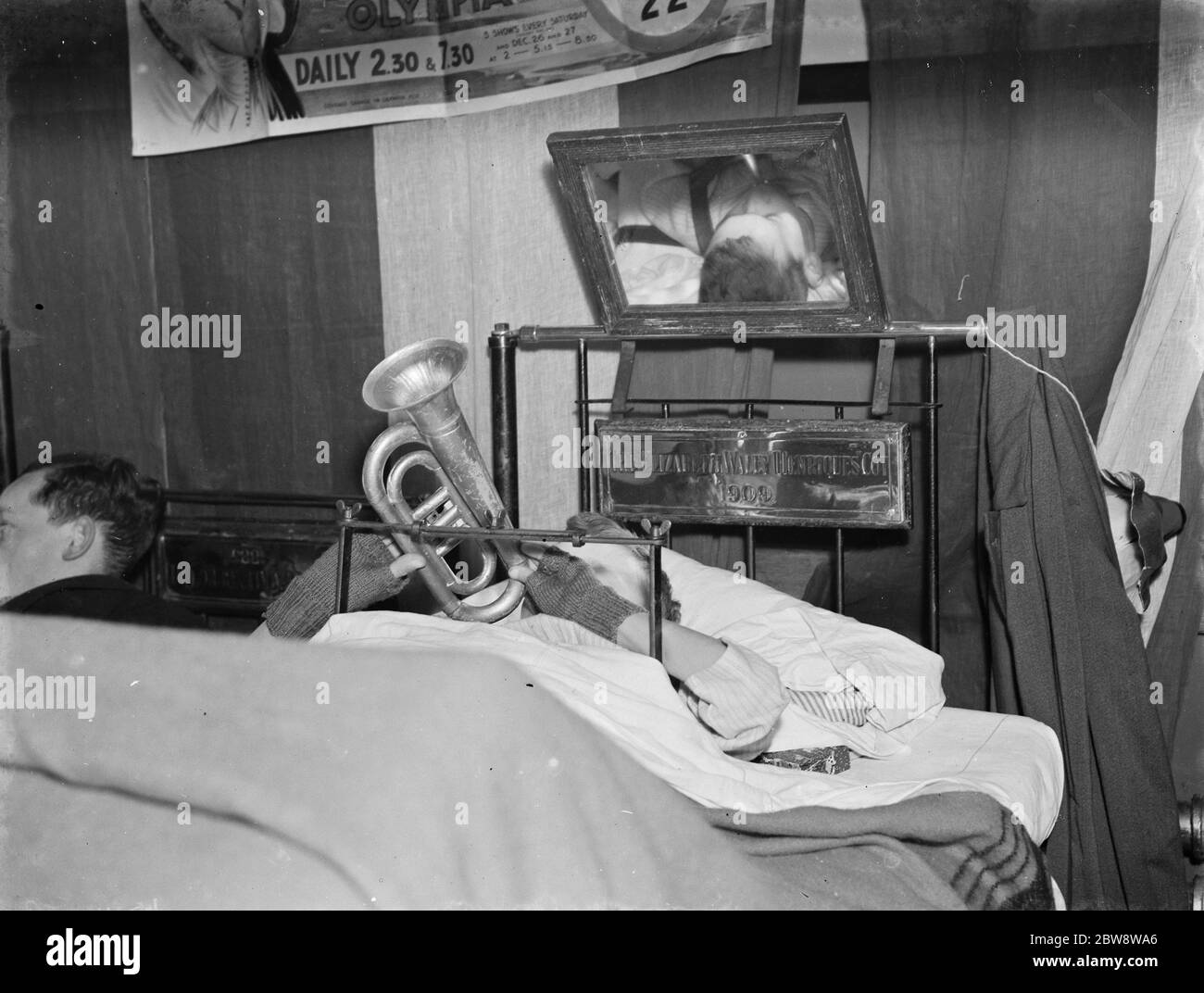 The bugler , part of the crippled childrens circus at Alexandra Hospital in Swanley , Kent . 1938 Stock Photo