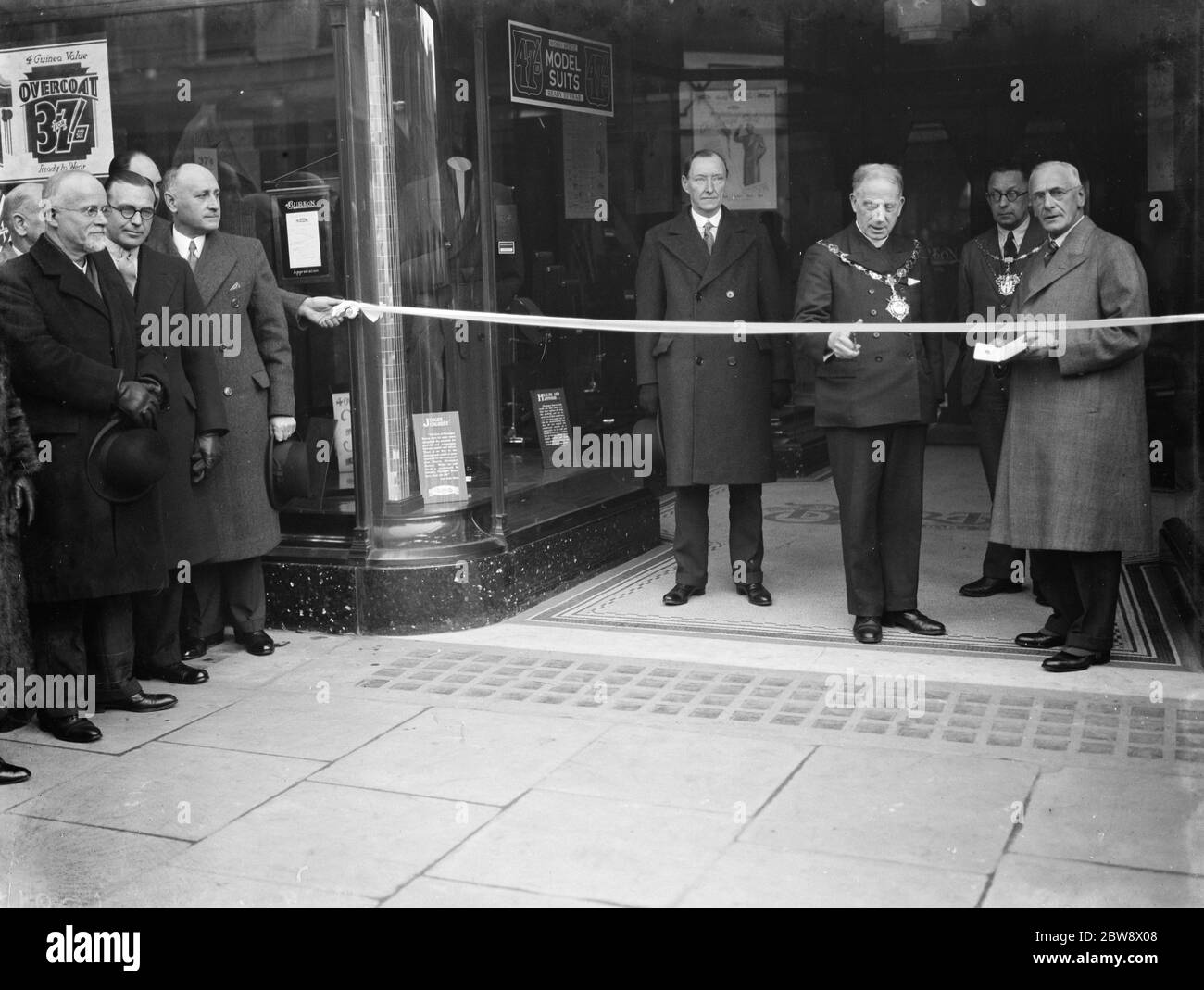 The Mayor of Erith opens a Montague Burton tailor shop . 1939 Stock Photo