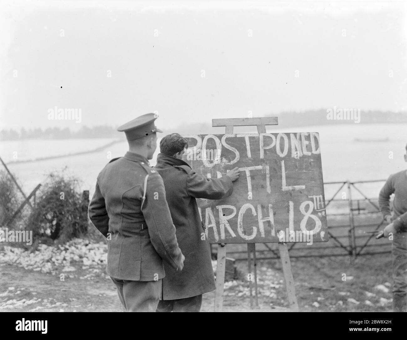 The Royal Artillery point to point postponement poster on Green Street Green Road , Kent . 1937 Stock Photo