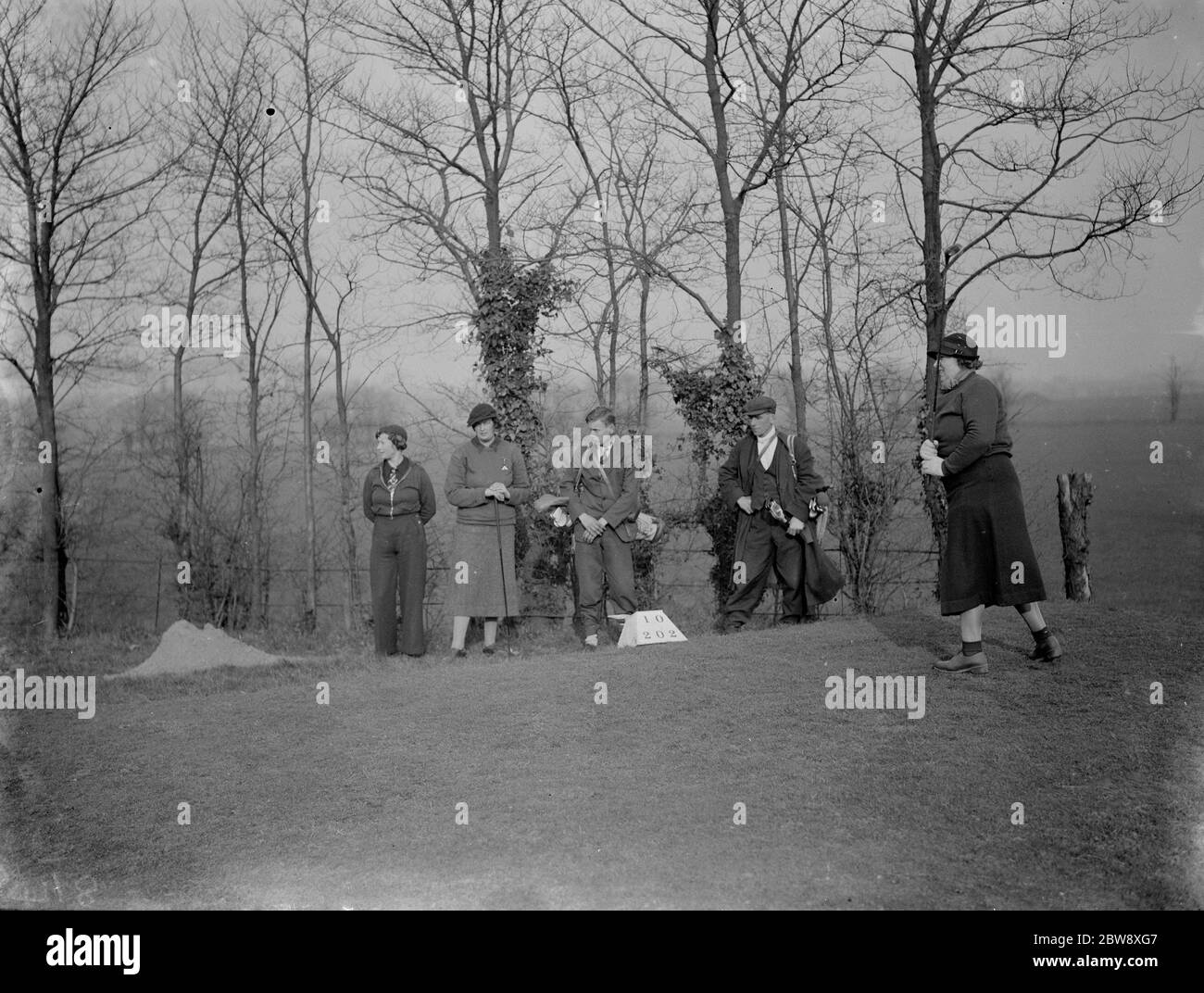 The Dartford Golf Club ladies four competition . Teeing off from the green . 1938 Stock Photo