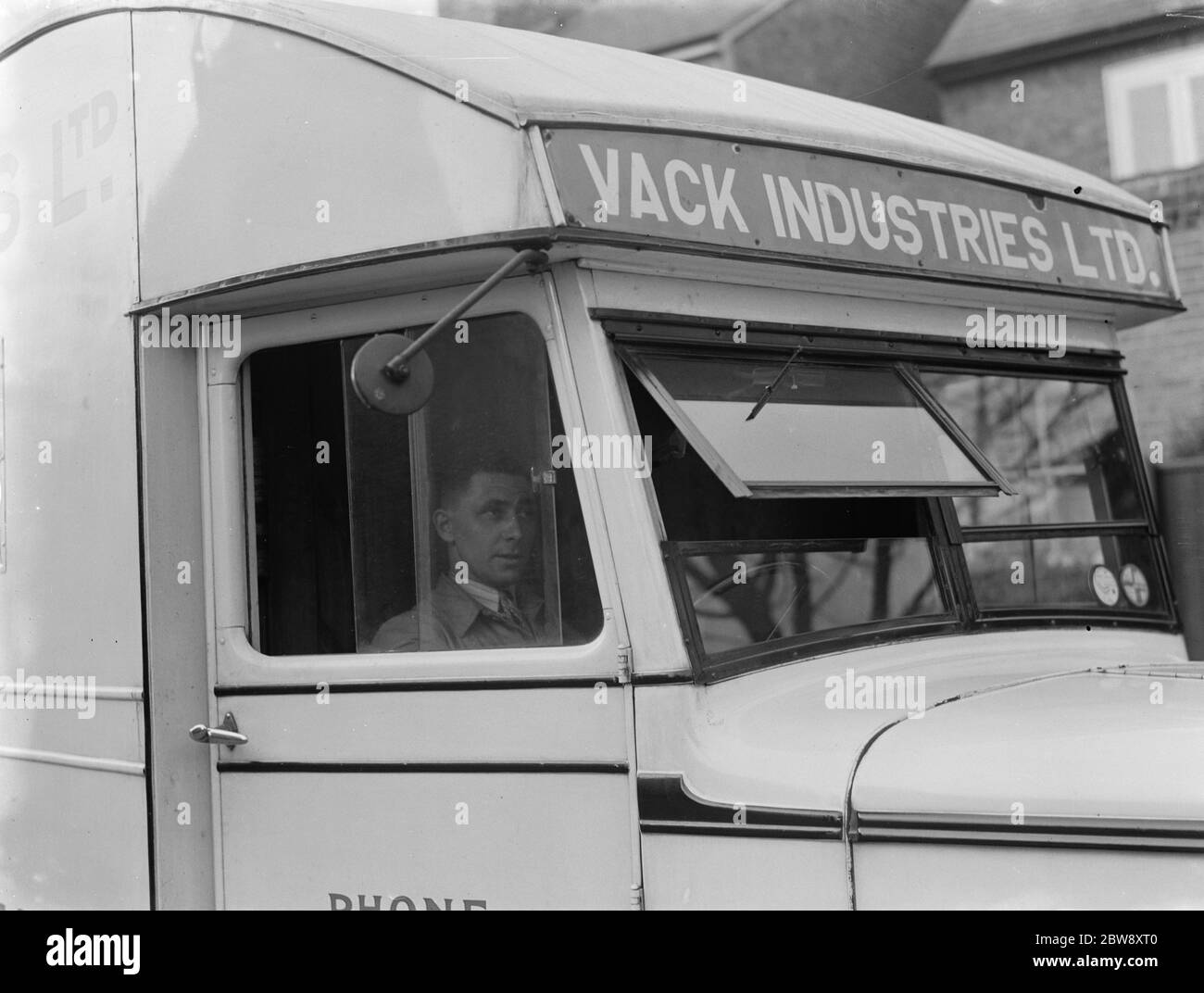 A Bedford truck belonging to Vack Industries Ltd from Kingston upon Thames , London . The truck has been converted into a mobile showroom for their oil burning apparatus and other domestic appliances . 1937 . Stock Photo