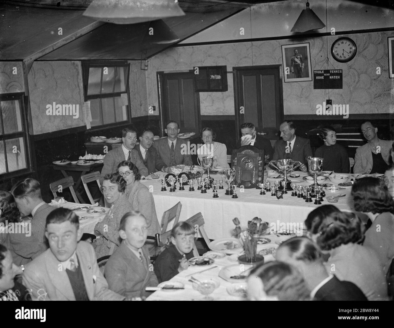 Marlborough Park Table tennis club hold their trophy evening . 1938 Stock Photo